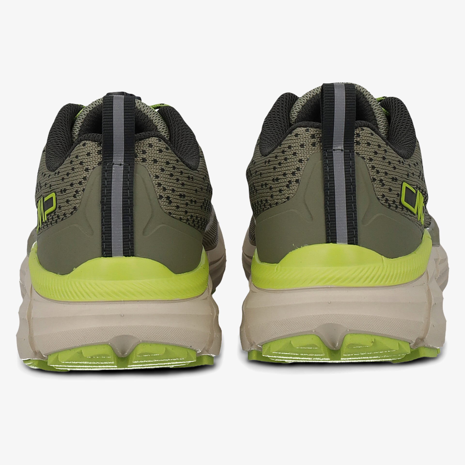 Grüne und beige Schuhe mit optimaler Dämpfung und exzellentem Grip.