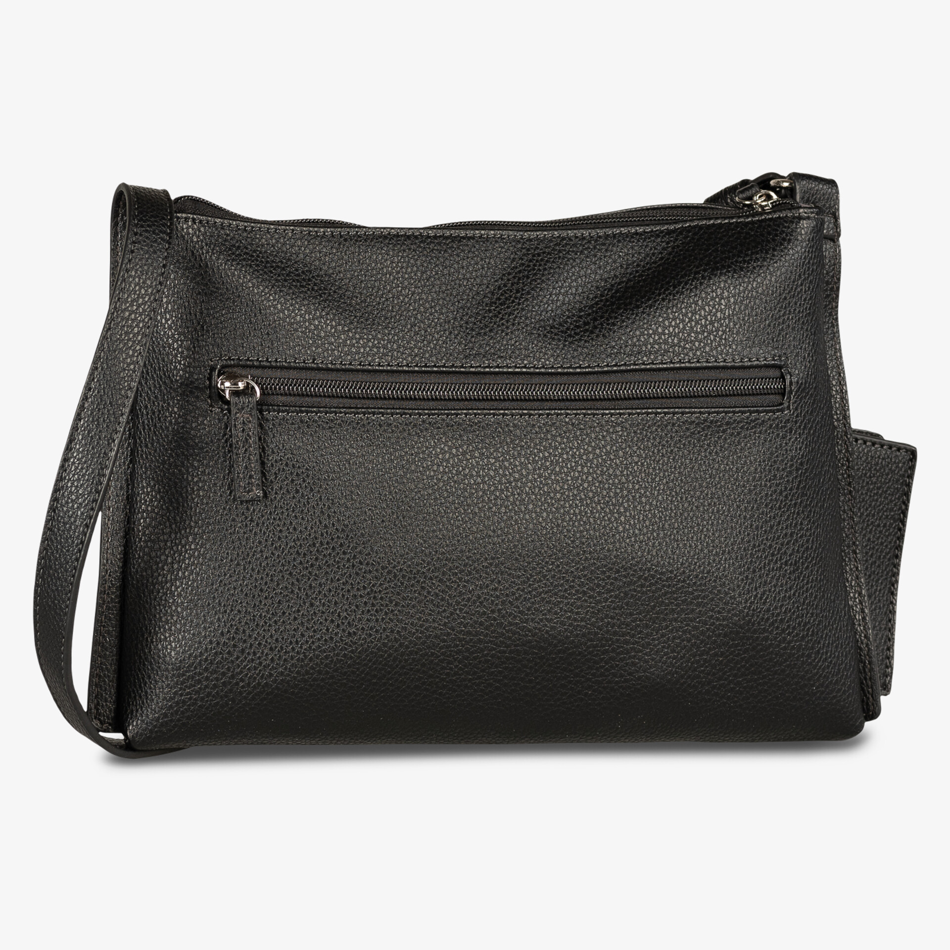 Elegante schwarze Schultertasche mit Reißverschlussfach, schlichtes Design und praktischer Größe für den Alltag