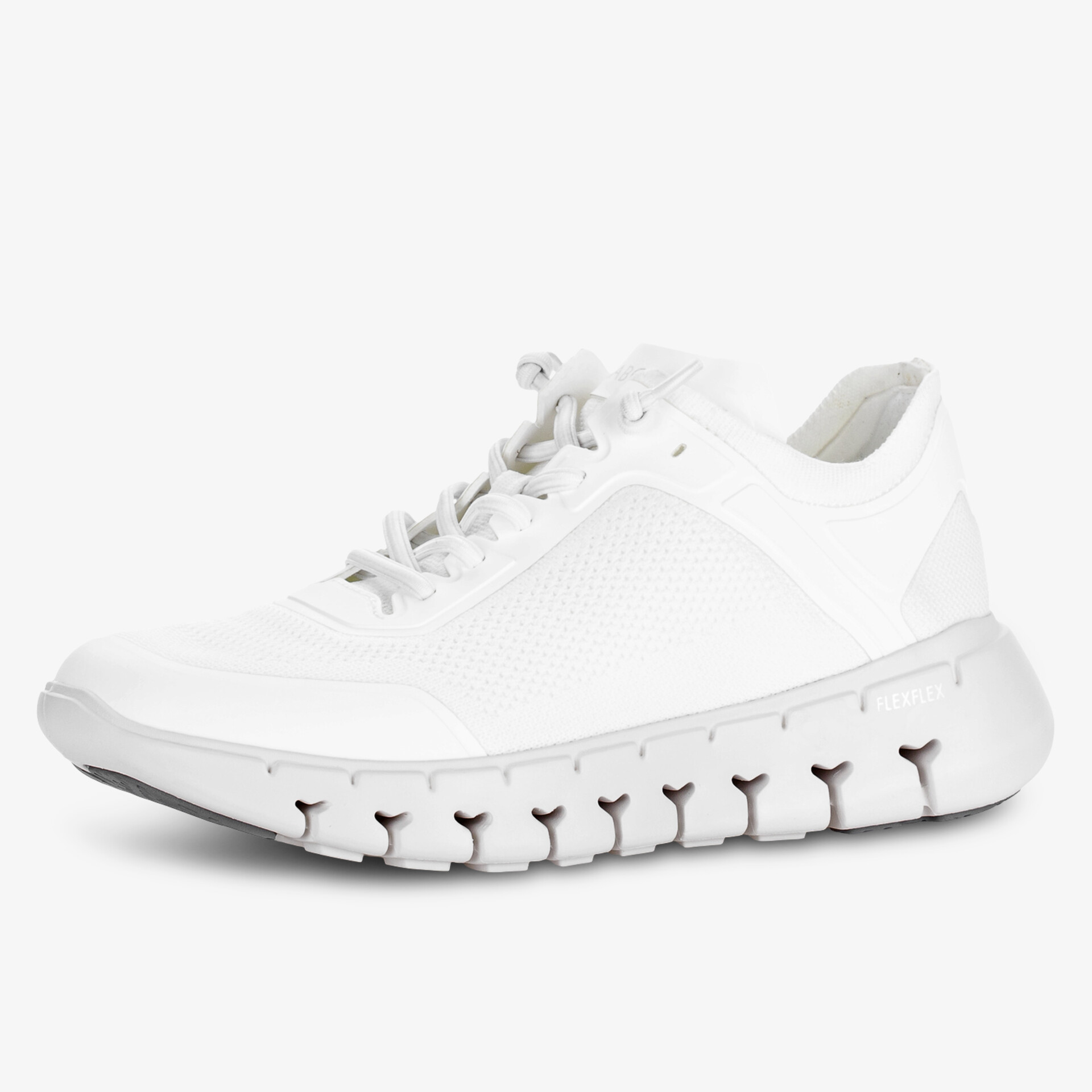 Moderner weißer Schuh mit leichter, atmungsaktiver Konstruktion und komfortabler Sohle.