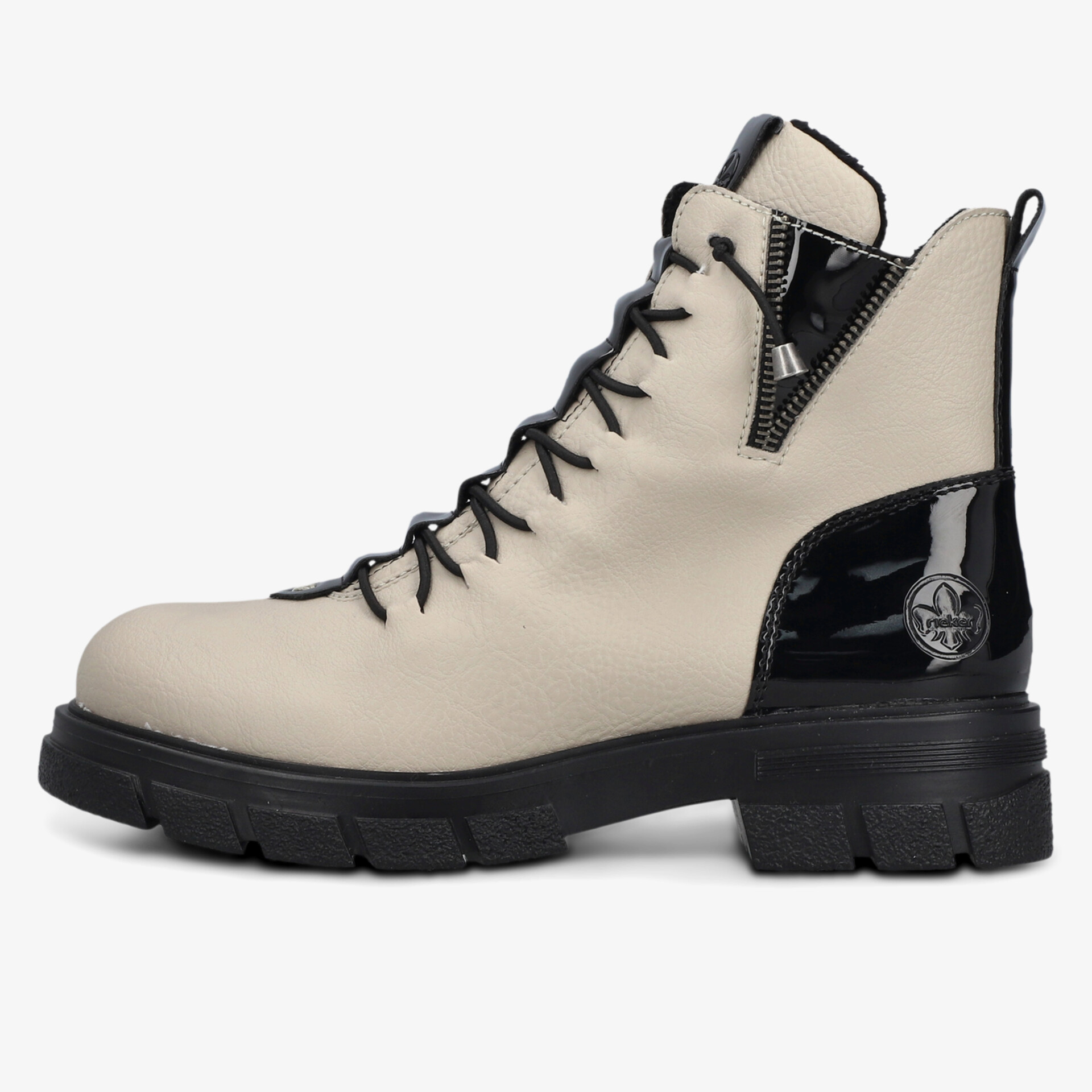 Bequemer Schnürstiefel mit robustem Sohlenprofil und modischem Kontrast in Seitenansicht