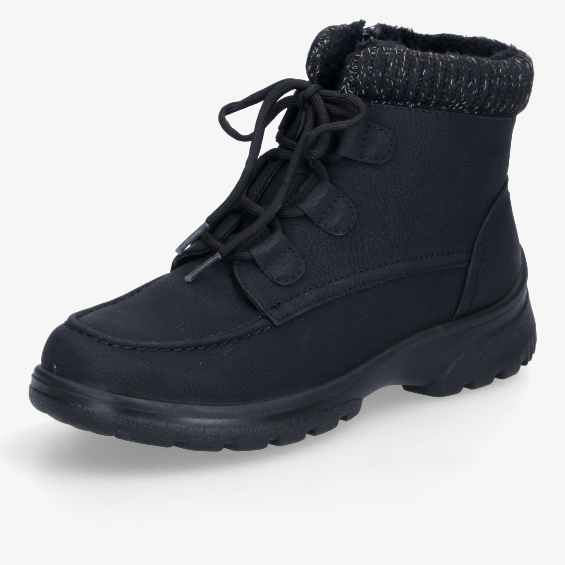 Schwarzer, robuster Winterstiefel mit warmer Fütterung und rutschfester, stabiler Sohle, ideal für kalte Tage