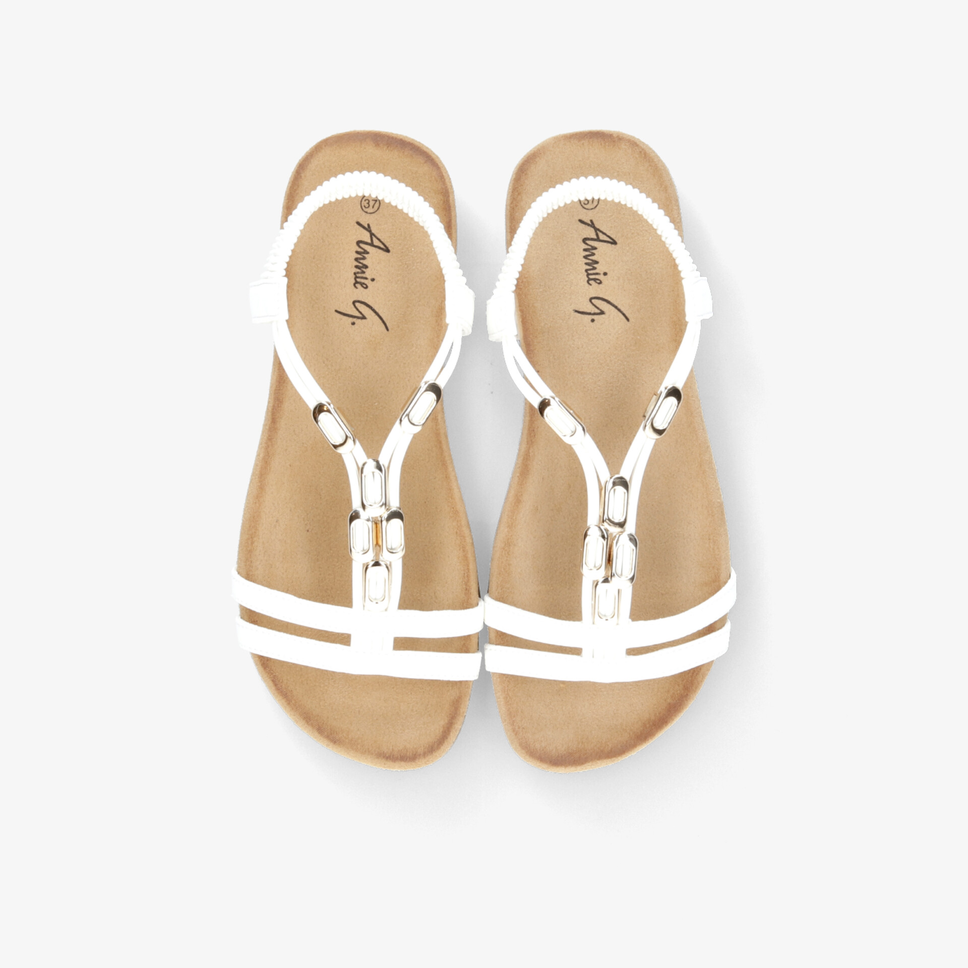 Weißes Sandalenpaar mit verstellbaren Riemen, bequem und elegant, sommerliche offene Schuhe