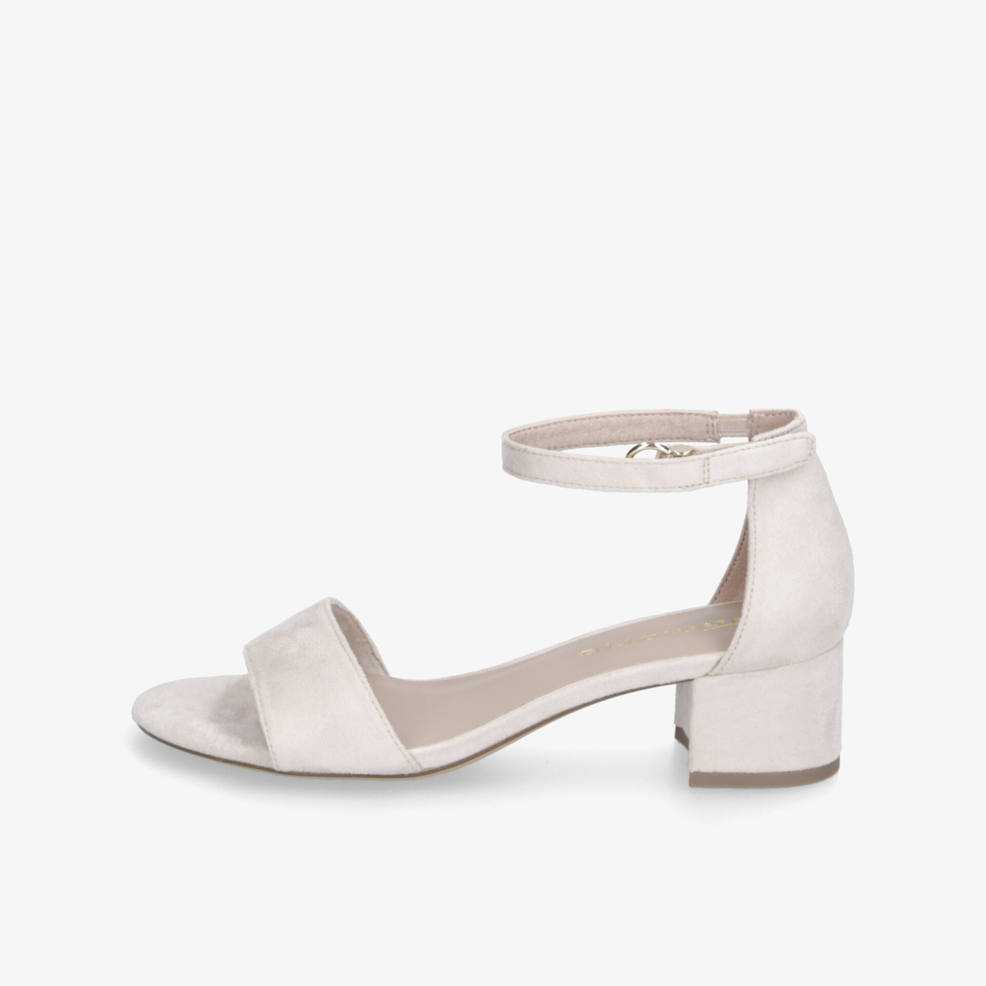 Cremeweiße Sandale mit Blockabsatz und elegantem Riemchendesign für stilvolle und bequeme Auftritte.