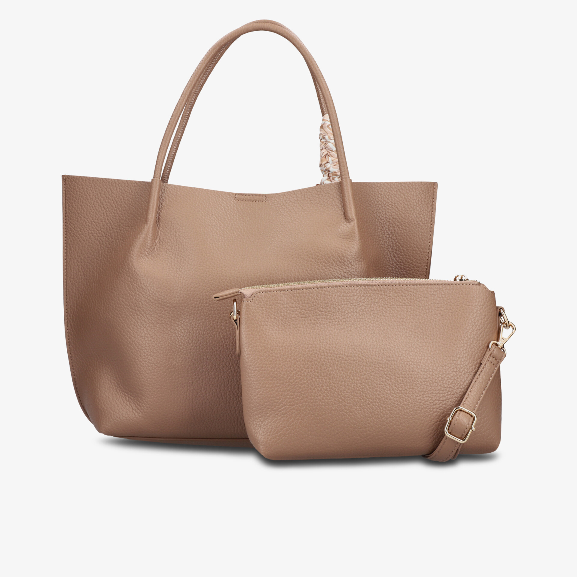 Set aus brauner großer Handtasche und passender kleiner Umhängetasche, modernes Design, vielseitig nutzbar