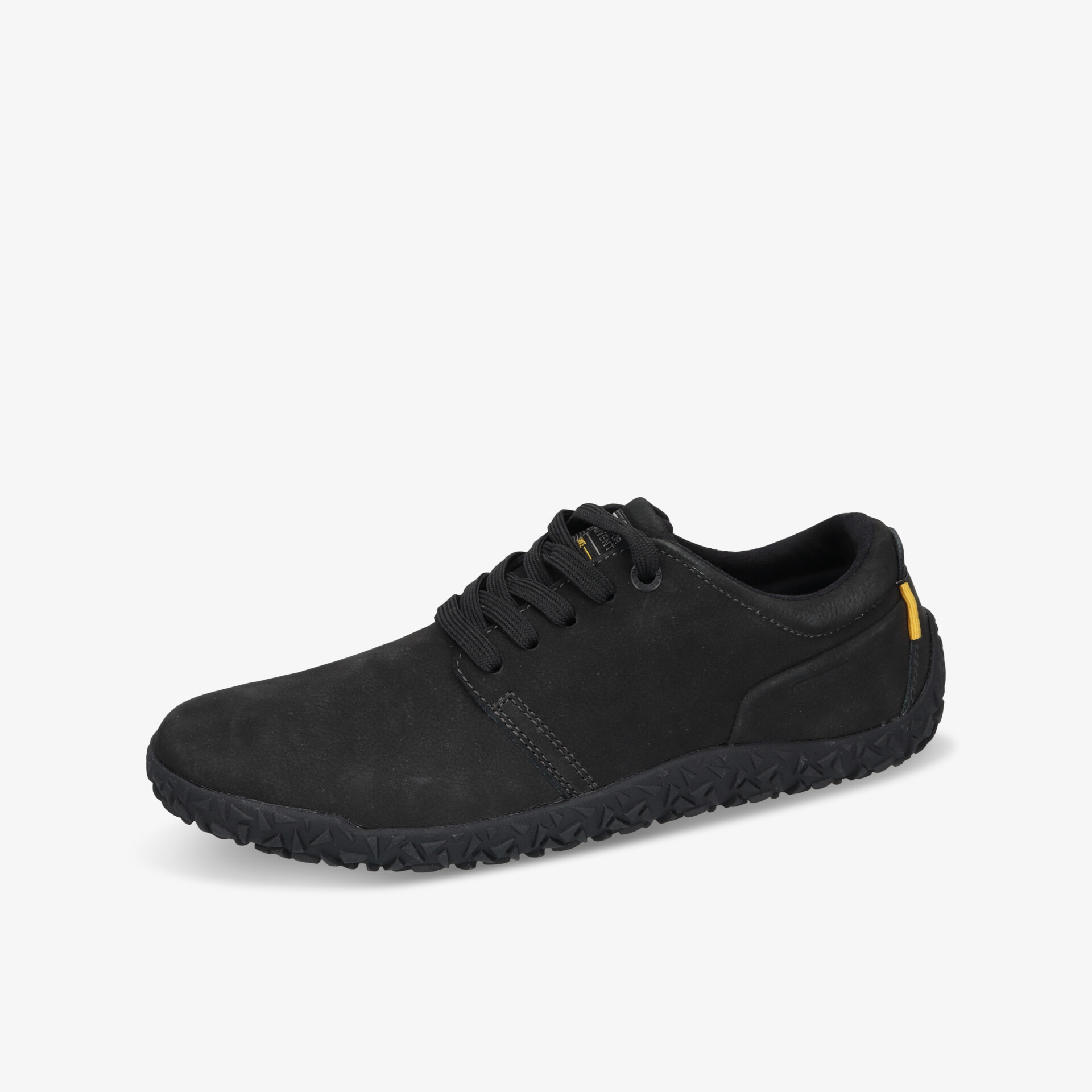 Schwarzer leichter Sneaker mit bequemer Passform und rutschfester Sohle, flexibles und atmungsaktives Material seitlich gezeigt