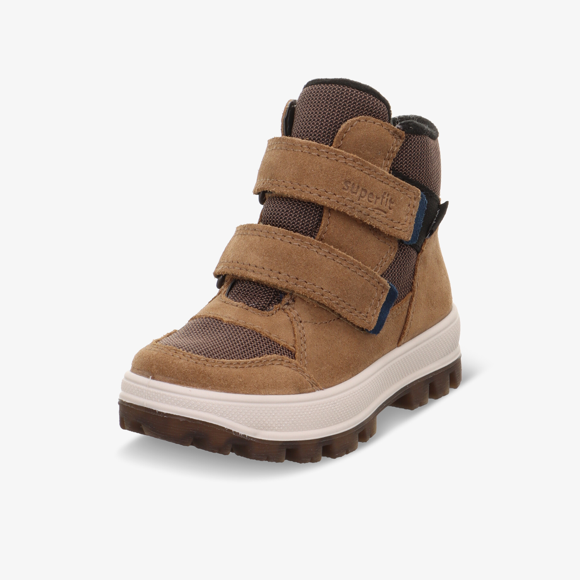 Robuster brauner Winterstiefel mit Klettverschlüssen, rutschfester Sohle und warmer Innenfütterung