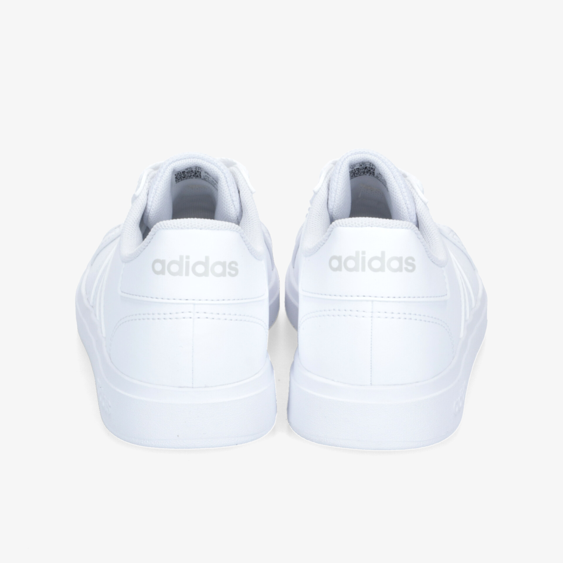 Weißes Paar klassische Adidas Sneakers in Rückansicht, bequemer und sportlicher Schuhstil mit robustem Material