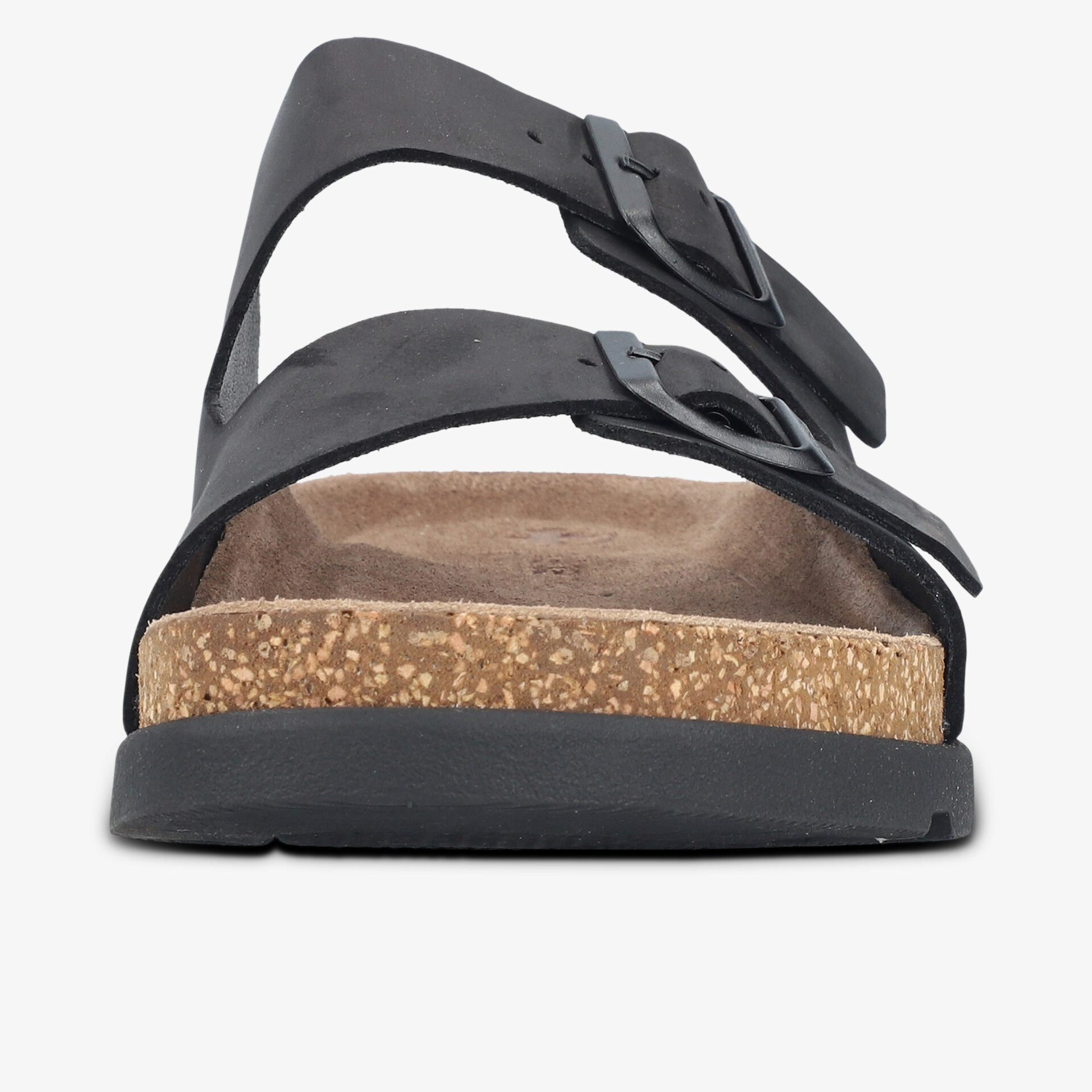 Schwarze Sandale mit bequemer Korksohle und verstellbaren Schnallen für optimalen Halt und Komfort