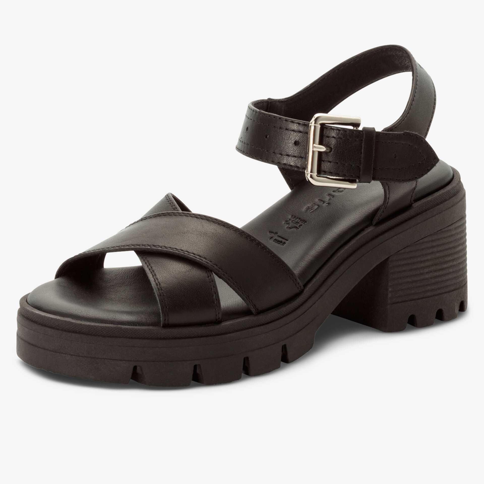 Schwarze Sandalen mit verstellbarer Schnalle, dickem Blockabsatz und modischem Plateau für hohen Tragekomfort