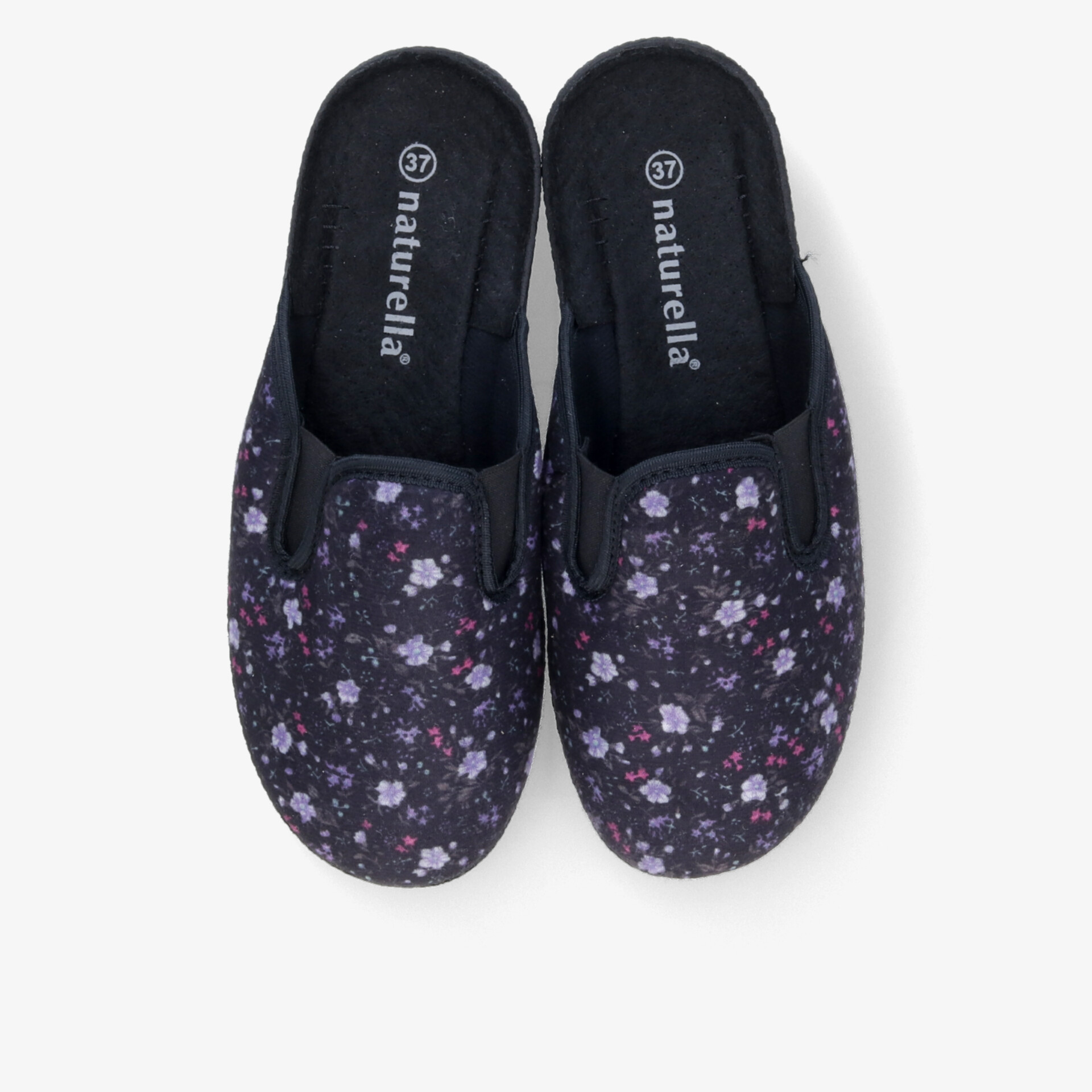 Bequeme Hausschuhe mit floralem Muster, weichem Innenfutter und rutschfester Sohle, Draufsicht