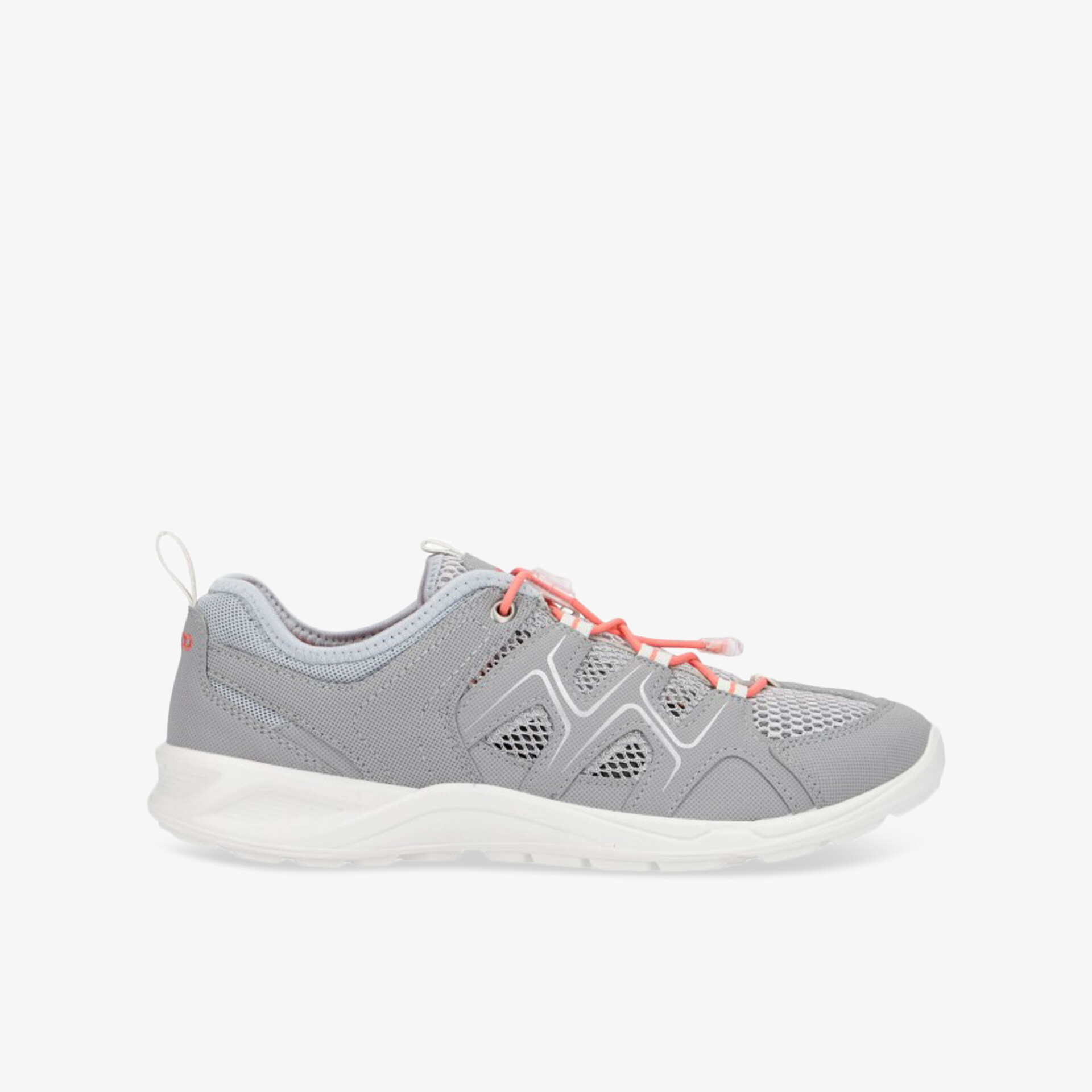 Grauer Sneaker mit atmungsaktivem Mesh, leichter Laufsohle und farbigen Schnürsenkeln, ideal für sportliche Aktivitäten