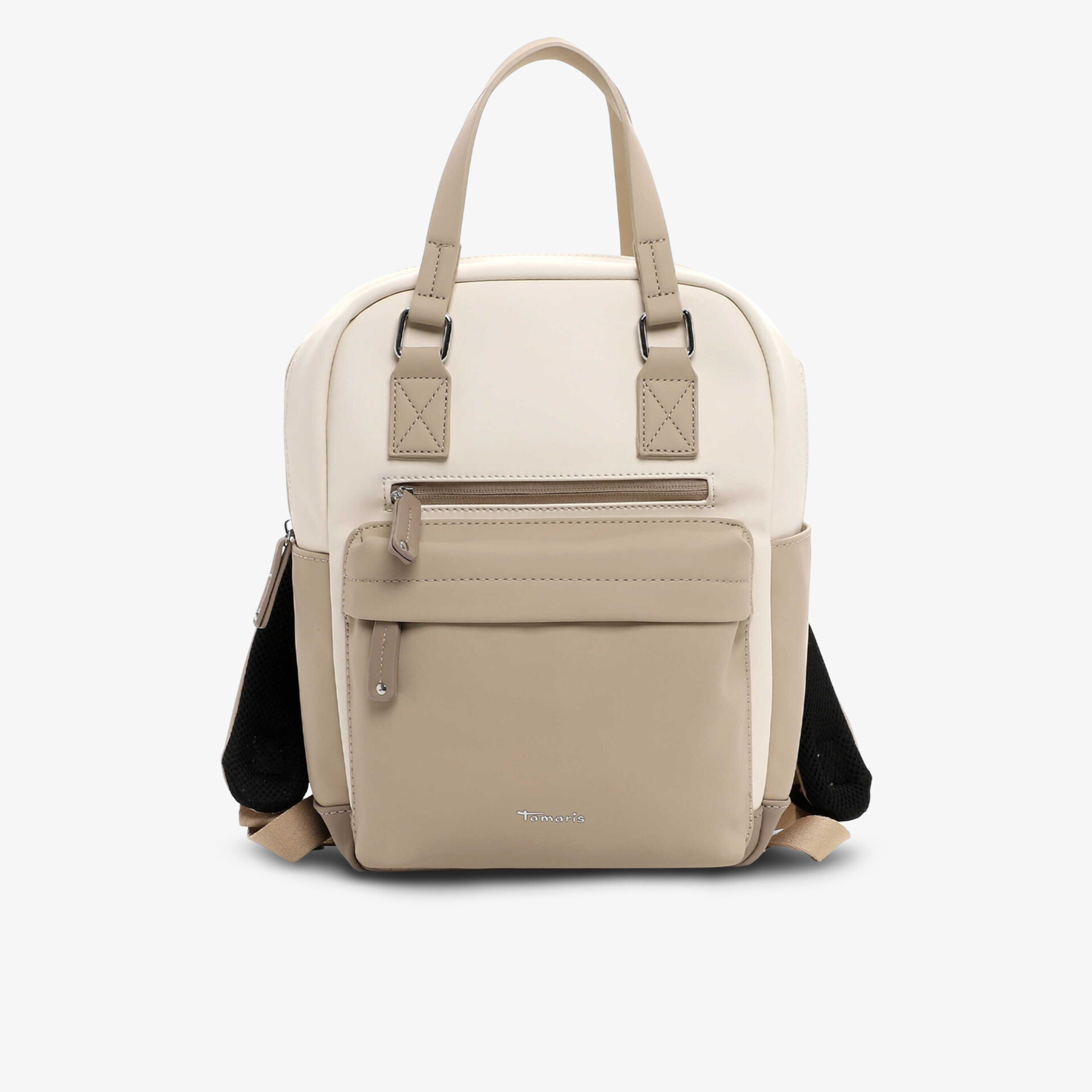 Moderner eleganter Rucksack in Beige mit praktischem Außenfach und kompaktem Design