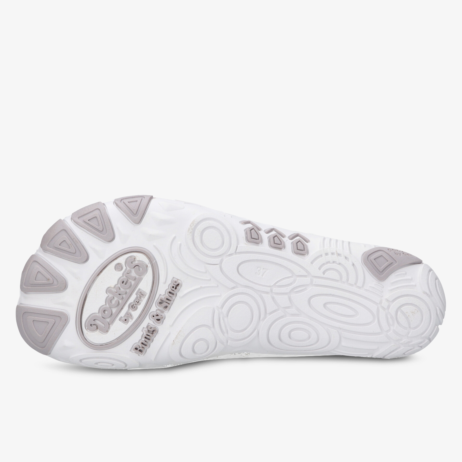 Weiße Schuhsohle mit robustem, rutschfestem Profil für sicheren Halt und lange Haltbarkeit