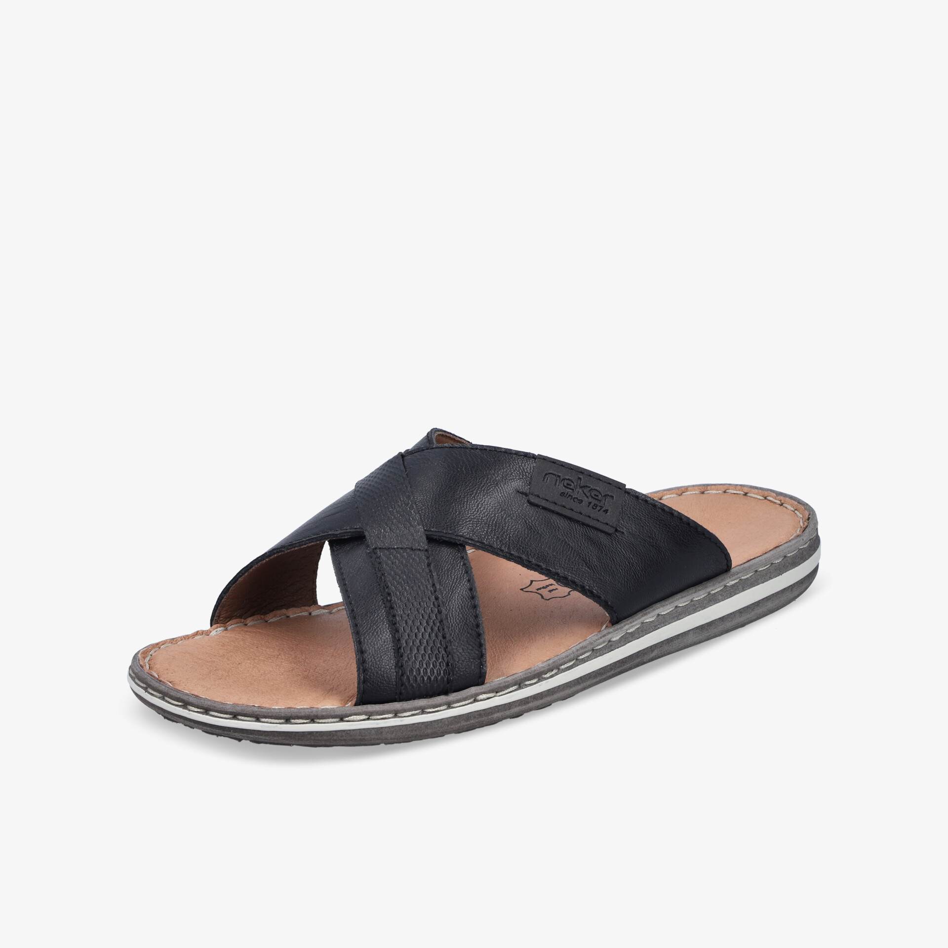 Bequeme schwarze Sandale mit offenem Design und Lederriemen, flache Sohle für angenehmen Tragekomfort