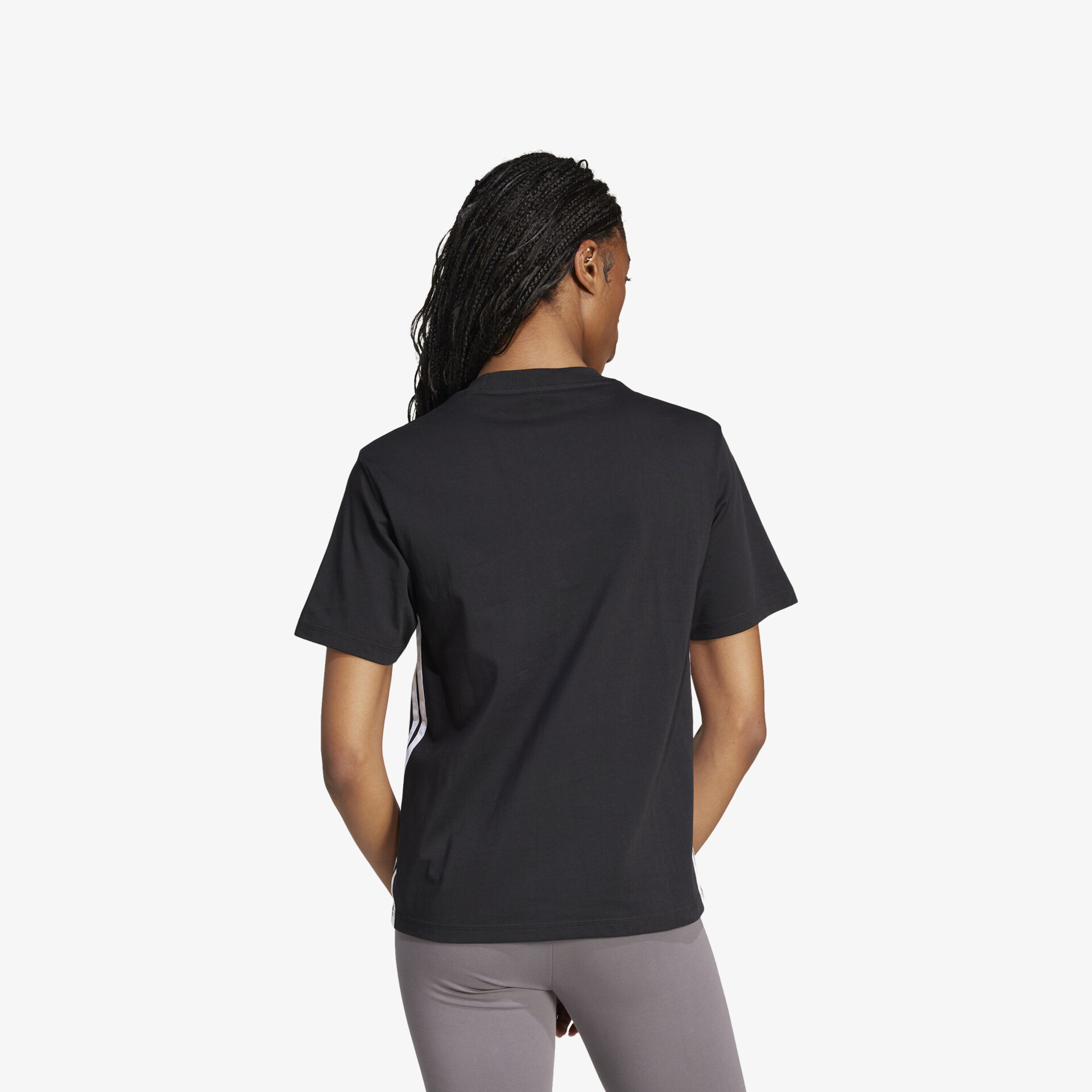 Schwarz kurzärmeliges Shirt von hinten, komfortabler Schnitt und atmungsaktiver leichter Stoff