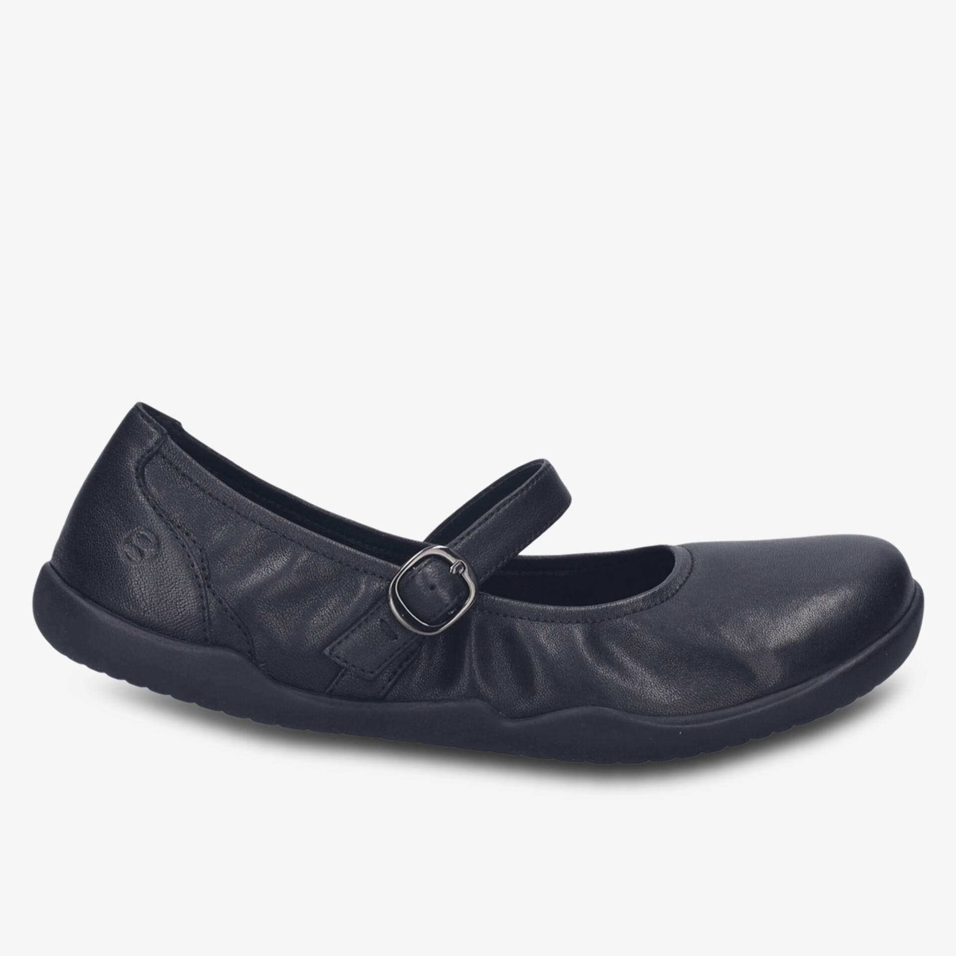 Bequemer flacher Schuh aus weichem Leder mit verstellbarem Riemen und flexibler Sohle