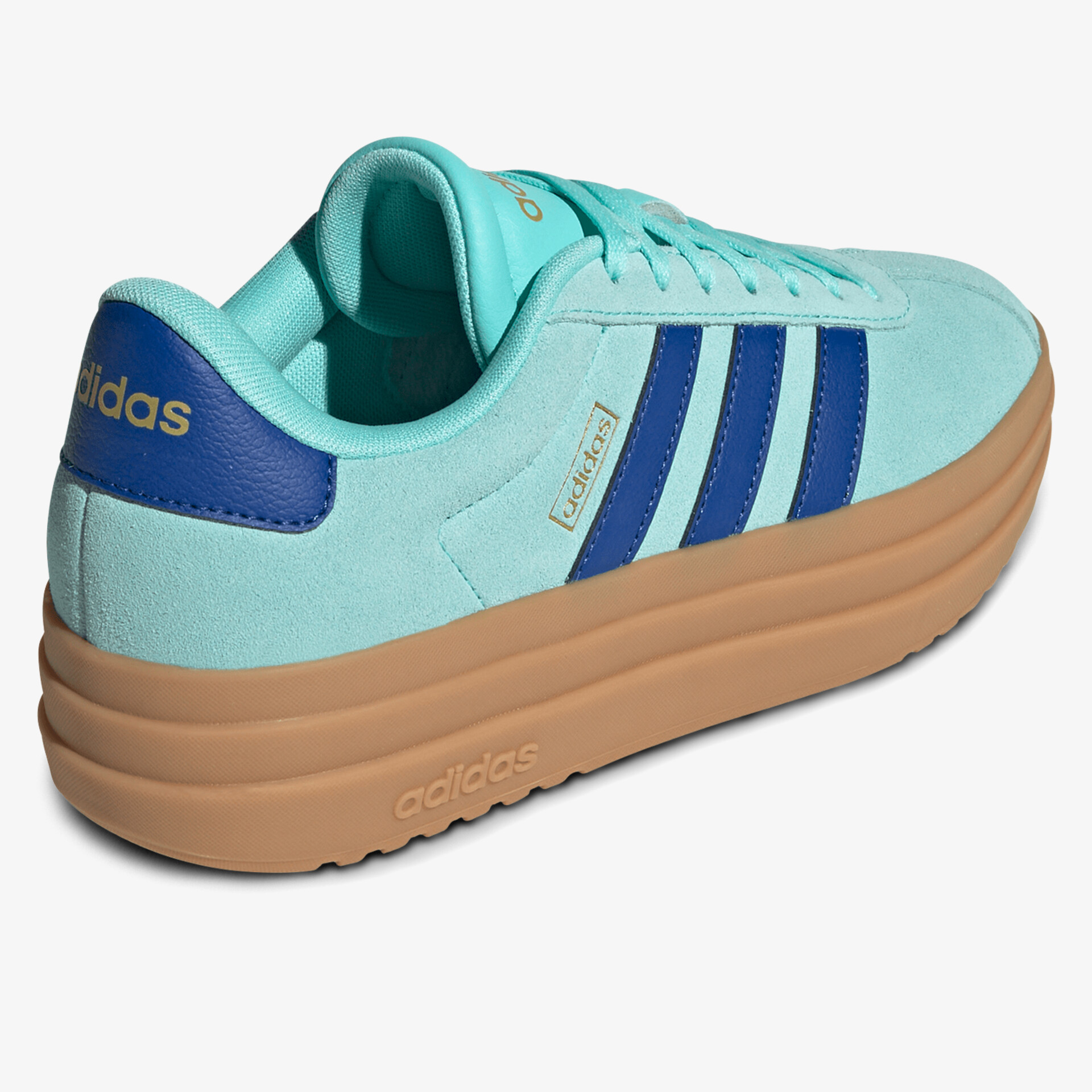 Adidas Plateau Sneaker in Hellblau mit brauner Sohle und blauen Akzenten, sportlich und bequem