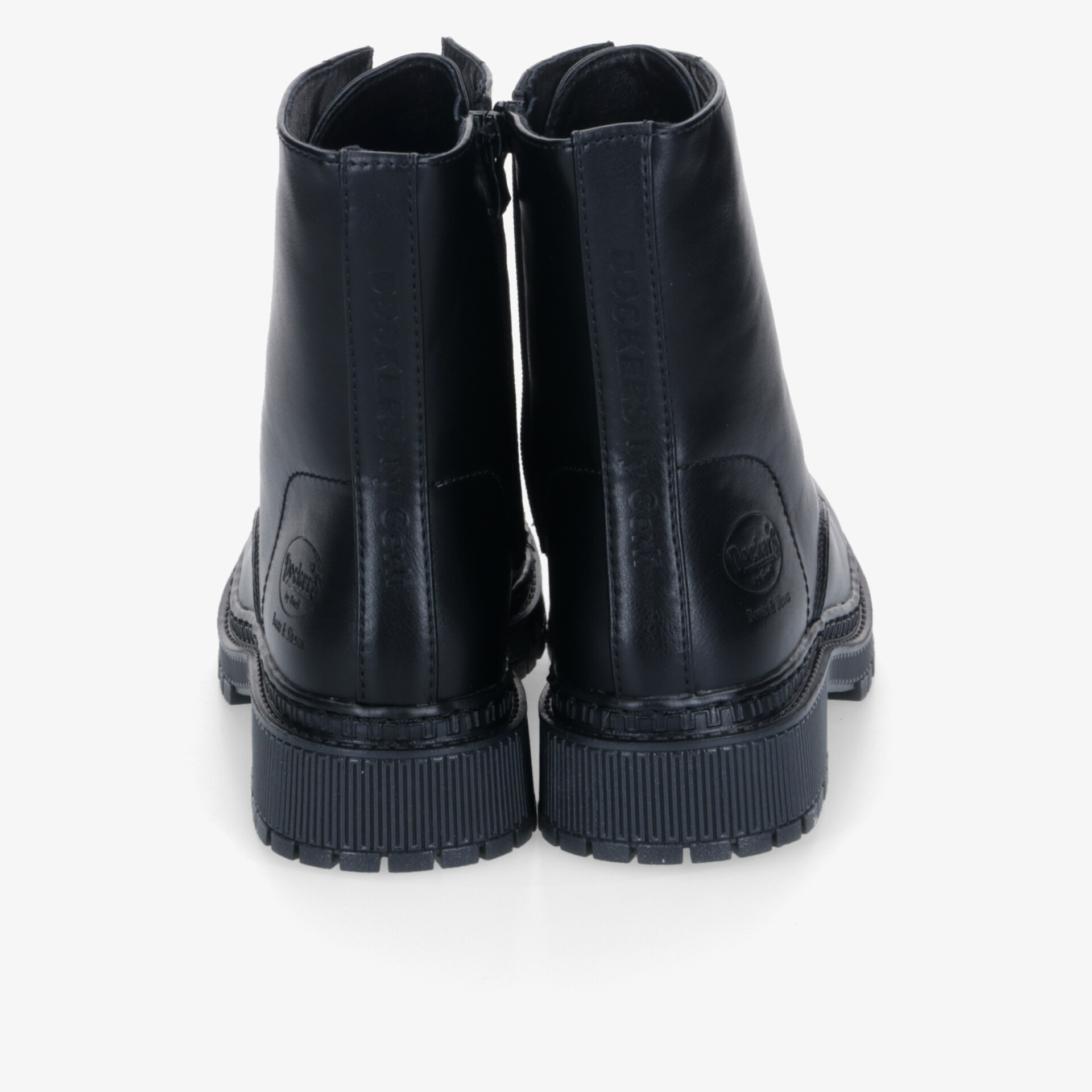 Schwarze robuste Stiefeletten mit hohem Schaft, Reißverschluss und rutschfester Profilsohle, komfortabel und langlebig