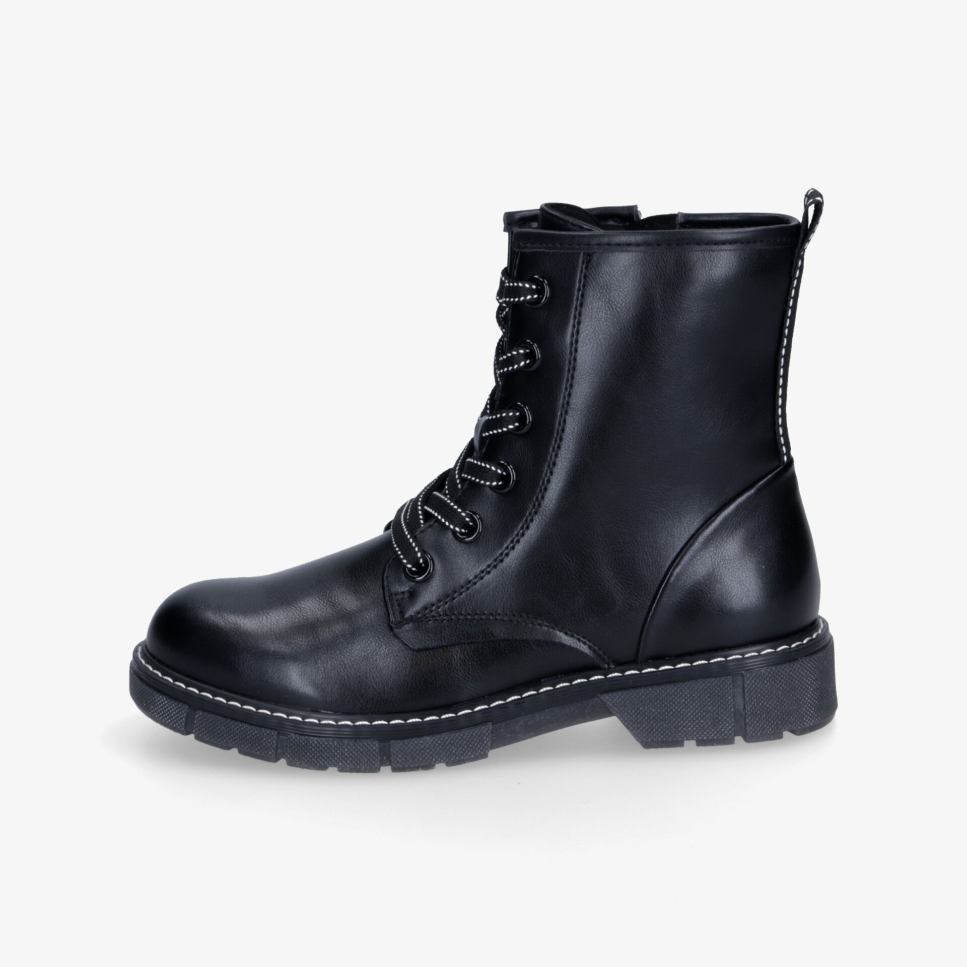 Schwarzer robuster Schnürstiefel aus hochwertigem Leder mit stabiler, rutschfester Sohle und komfortablem Schnitt