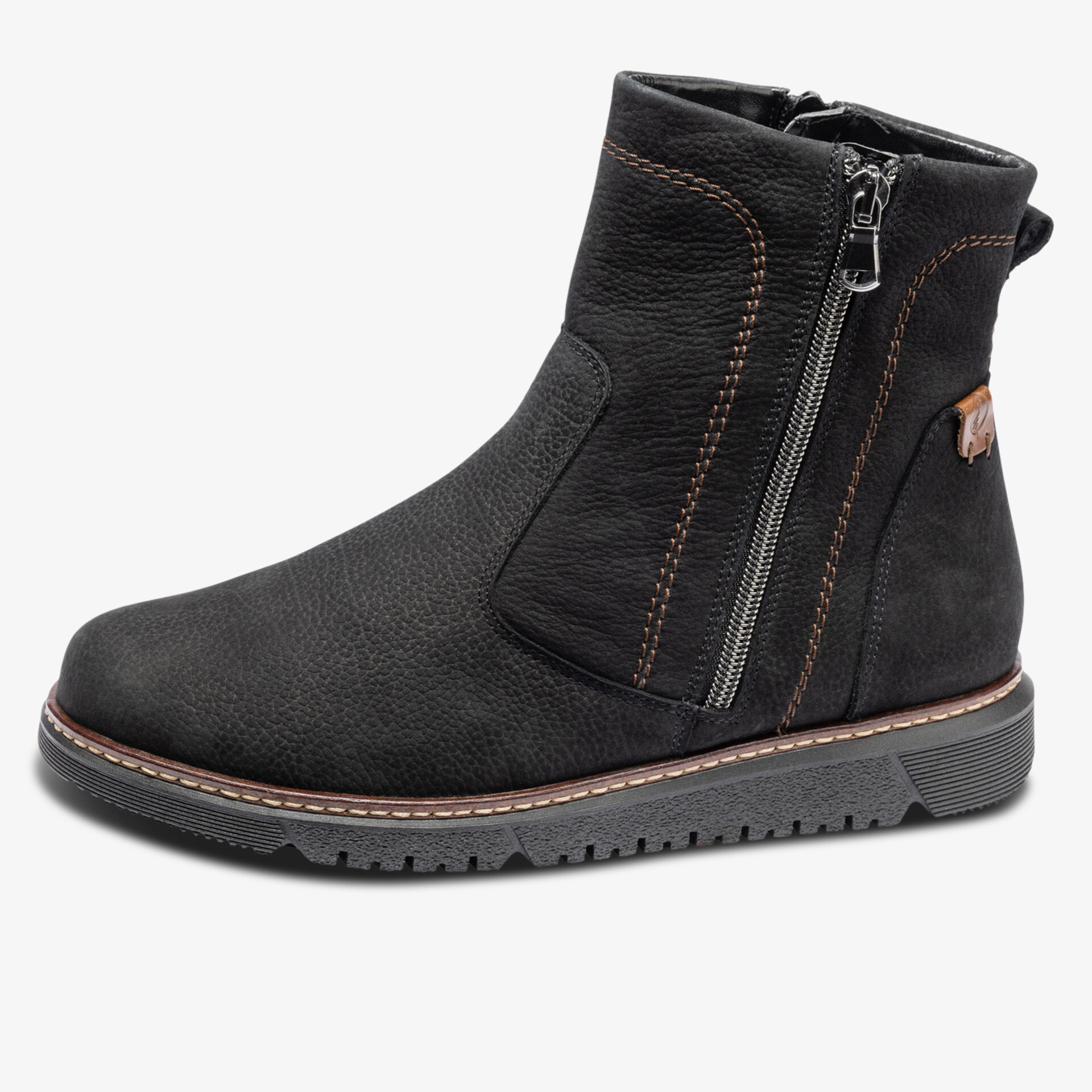 schwarzer Stiefel mit robustem Material und praktischem Reißverschluss für bequemen Tragekomfort