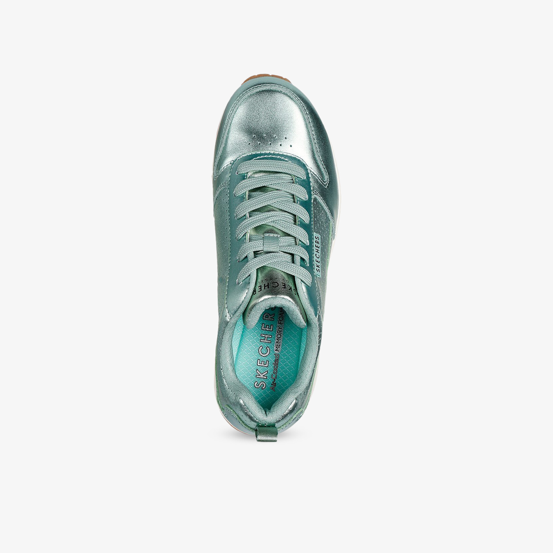 Türkis metallic Schnürschuh mit komfortabler Passform und flexibler, stoßdämpfender Sohle in Draufsicht