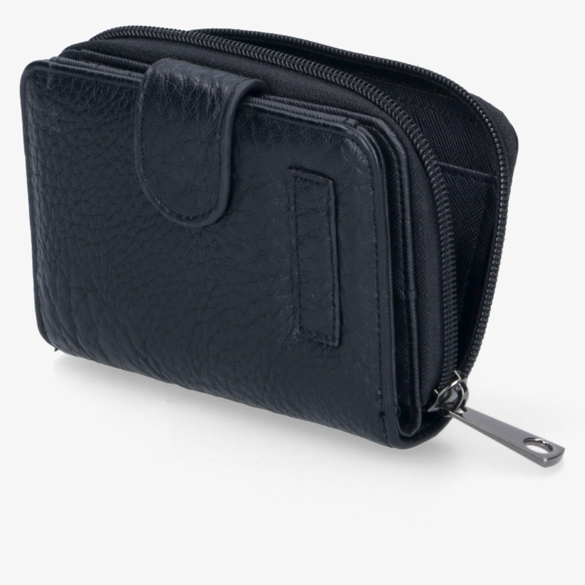 Kompakte schwarze Brieftasche mit Reißverschluss, robust und praktisch, ideal für sichere Aufbewahrung