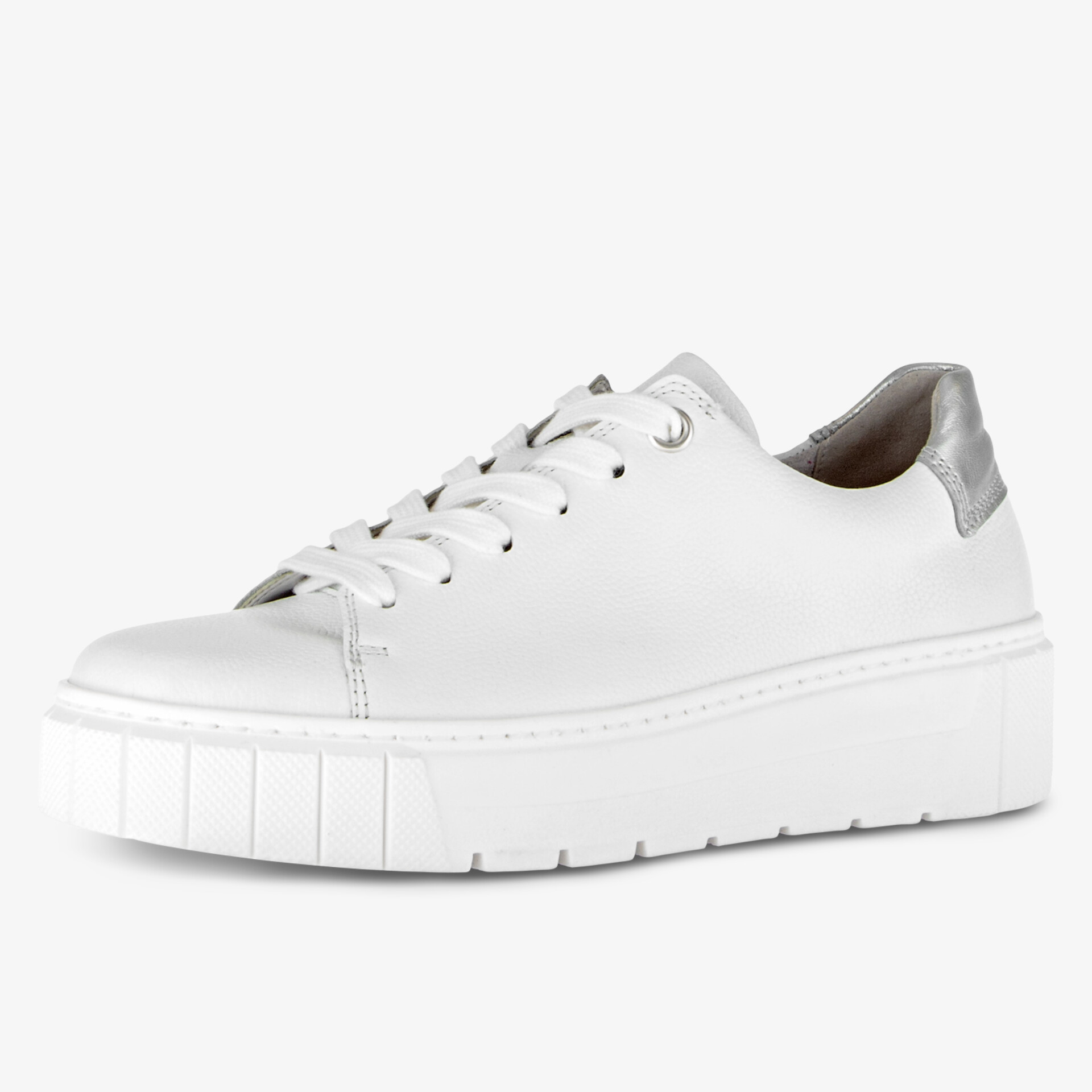 Weiße Plateau-Sneakers mit modernem Design und hohem Tragekomfort.