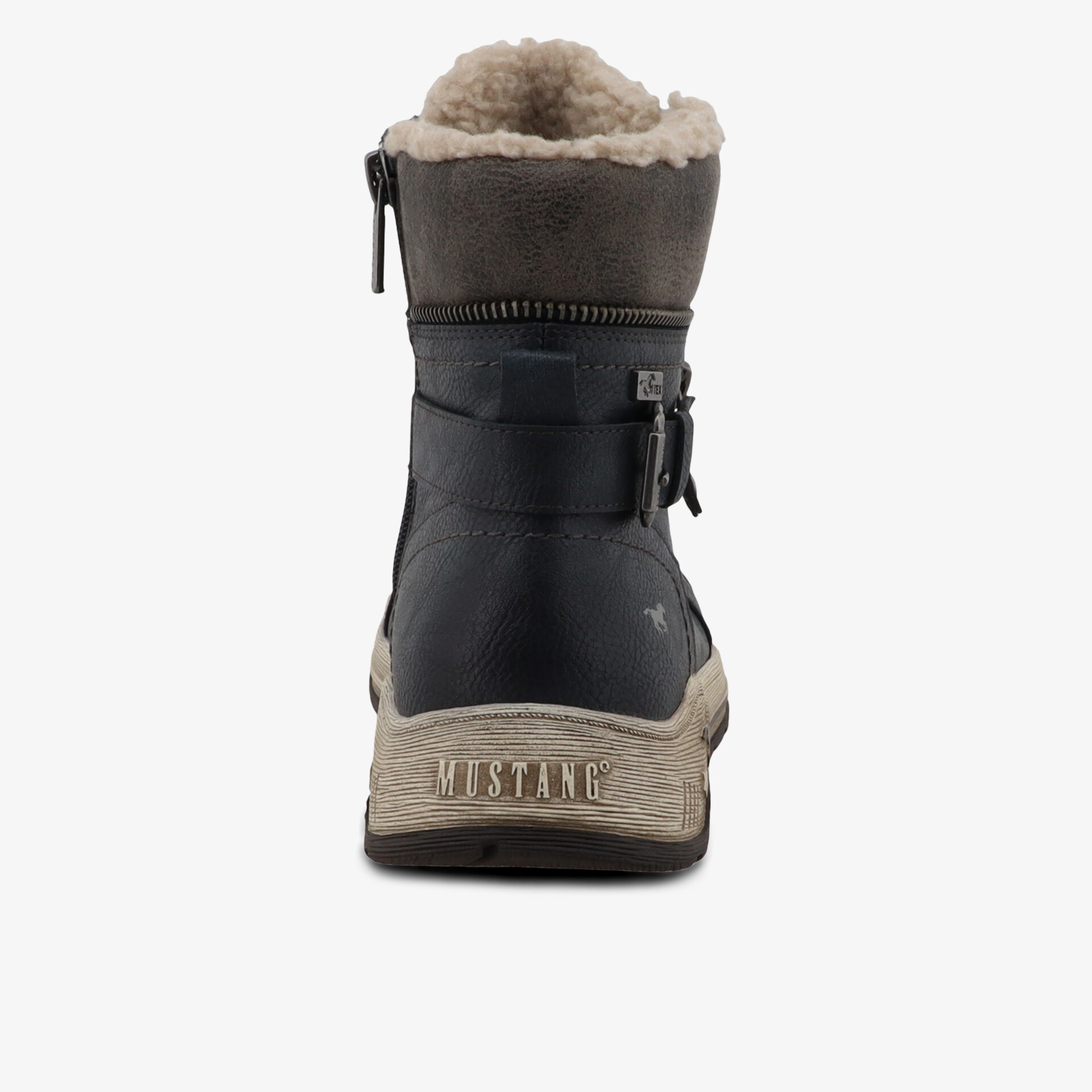 Warmer Winterstiefel mit robustem Absatz und weichem Innenfutter, Rückansicht des Schuhs