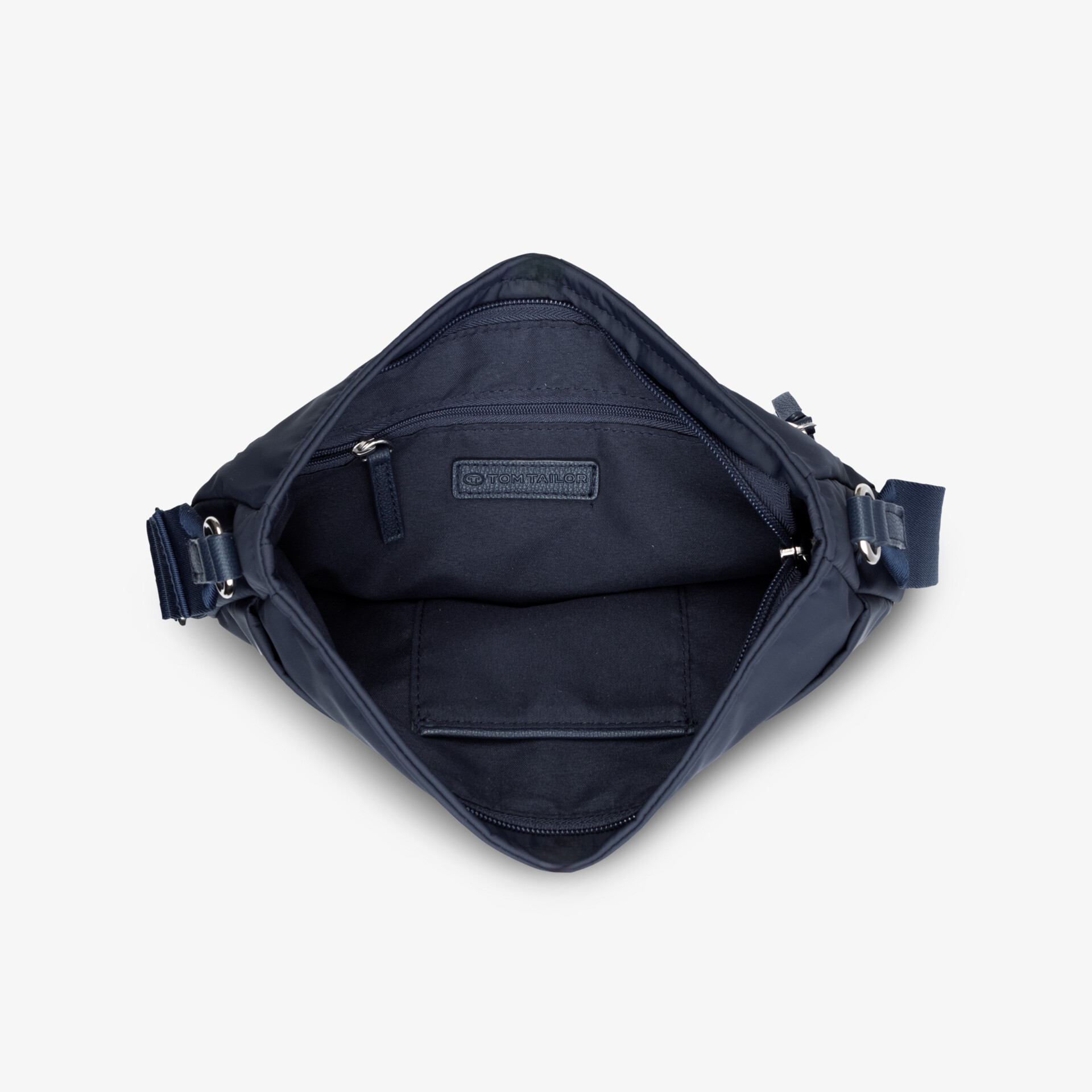 Offene Tasche in Draufsicht mit geräumigem Innenraum und robusten Reißverschlüssen für einfache Organisation