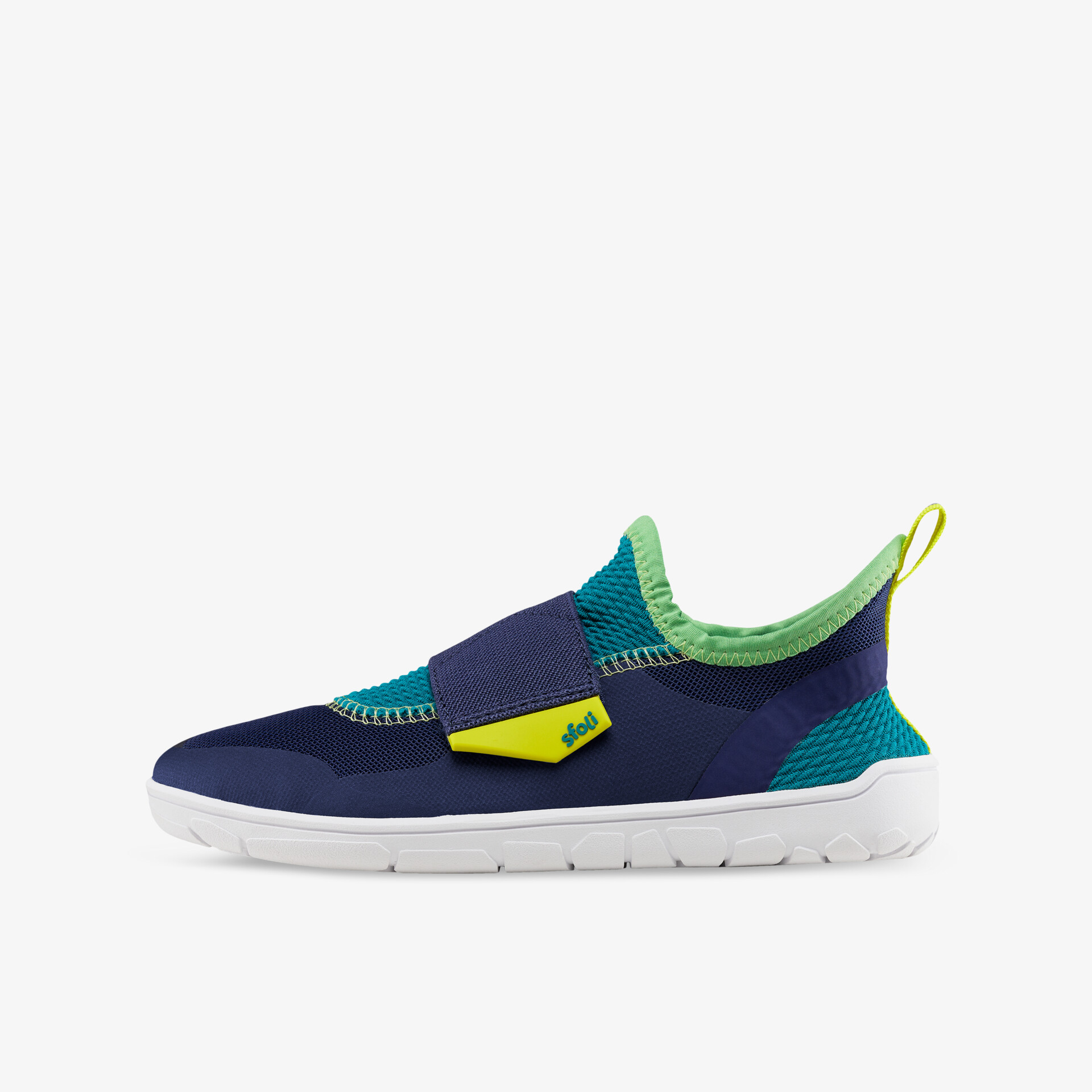 Leichter, atmungsaktiver blauer Sneaker mit flexibler, rutschfester Sohle und bequemem Sitz in moderner Optik seitlich