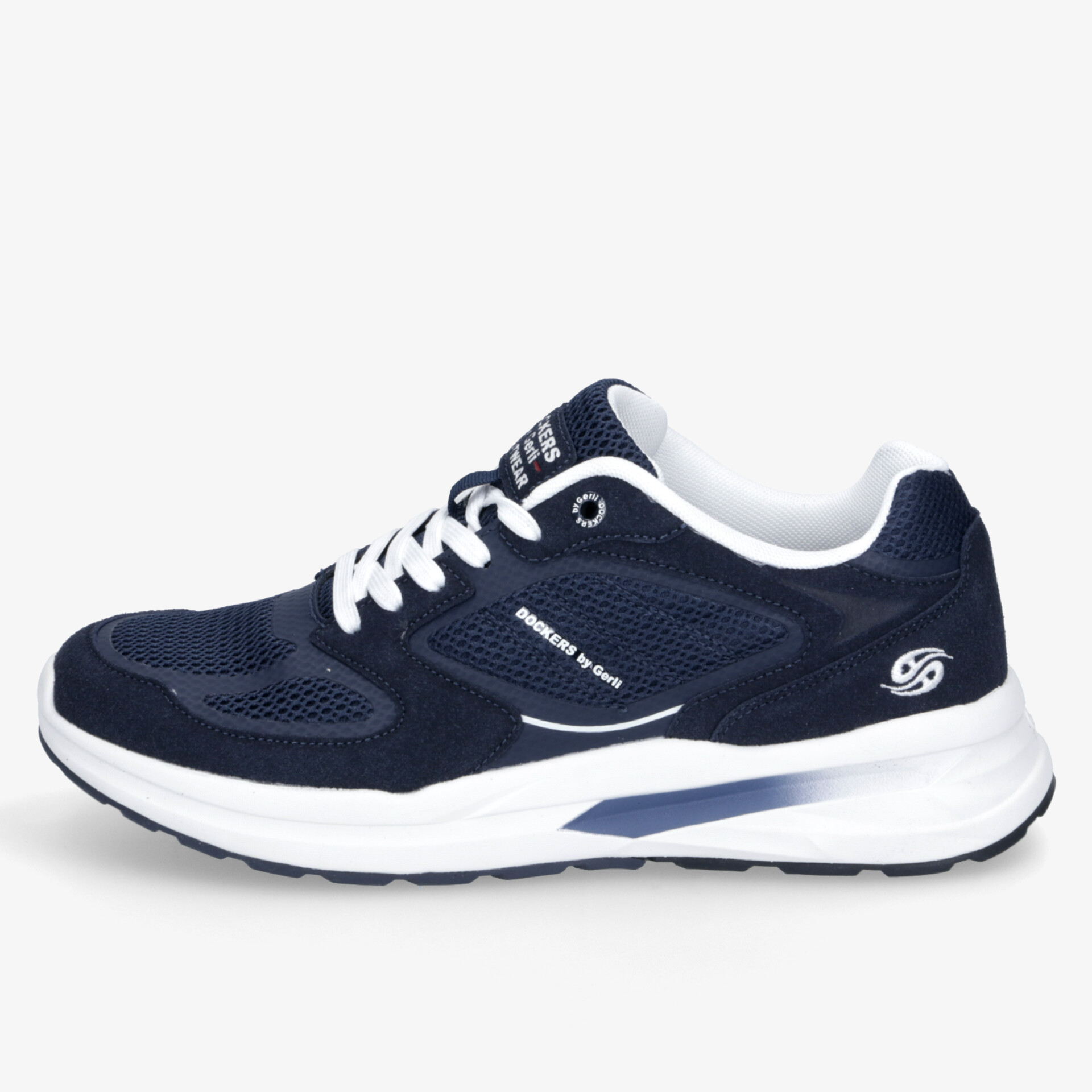 Moderner Sportschuh in Dunkelblau mit weißer Sohle und Schnürung, bequem und stabil, ideal für vielseitige Aktivitäten
