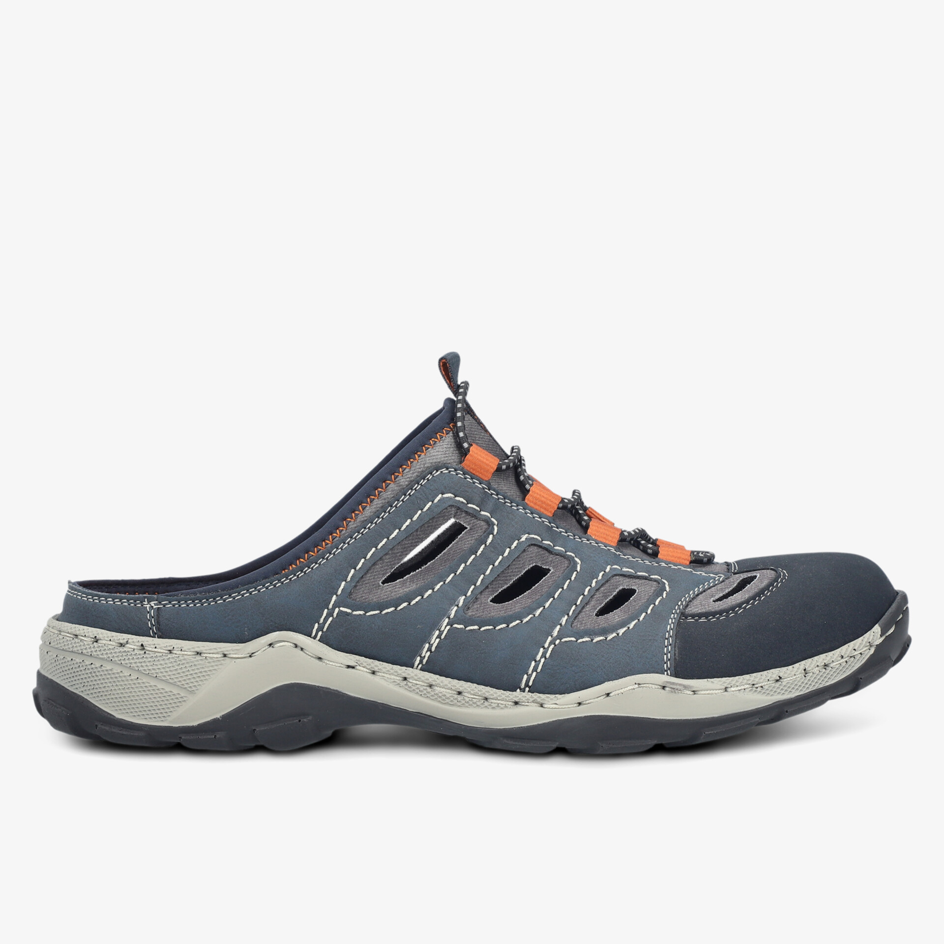 Seitliche Ansicht eines sportlichen, bequemen und robusten Schuhs mit atmungsaktivem und flexiblem Obermaterial