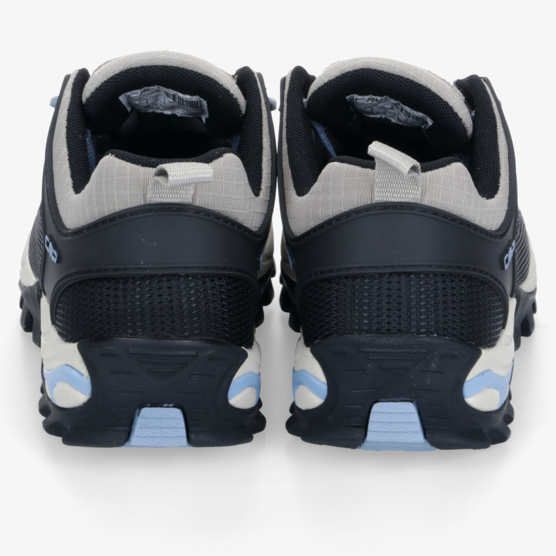 Bequeme Sneaker mit robuster Sohle und modernem Design in Blau und Grau von hinten.