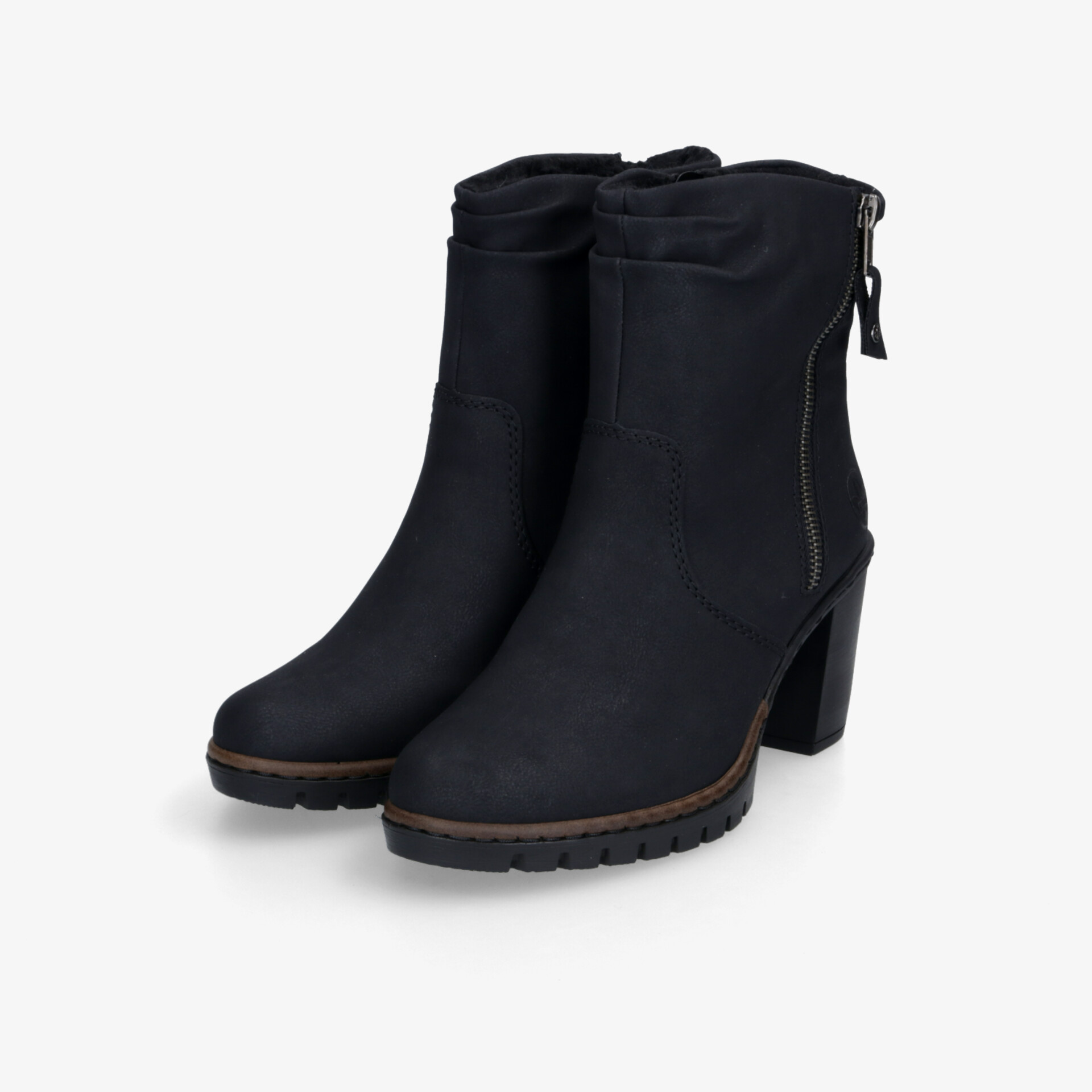 Schwarze elegante Stiefeletten mit Absatz und robustem Sohlenprofil, komfortabel und modisch gestaltet