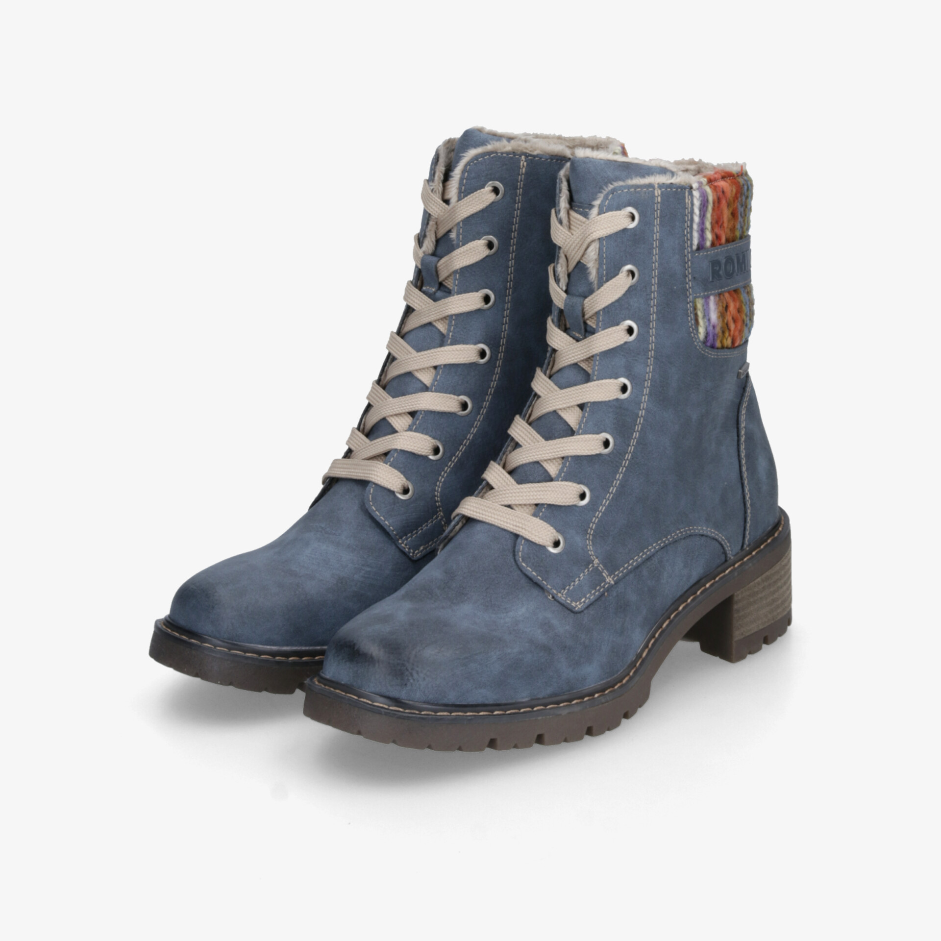 Robuste blaue Schnürstiefel mit bequemem Blockabsatz und stabiler Verarbeitung für vielseitigen Gebrauch