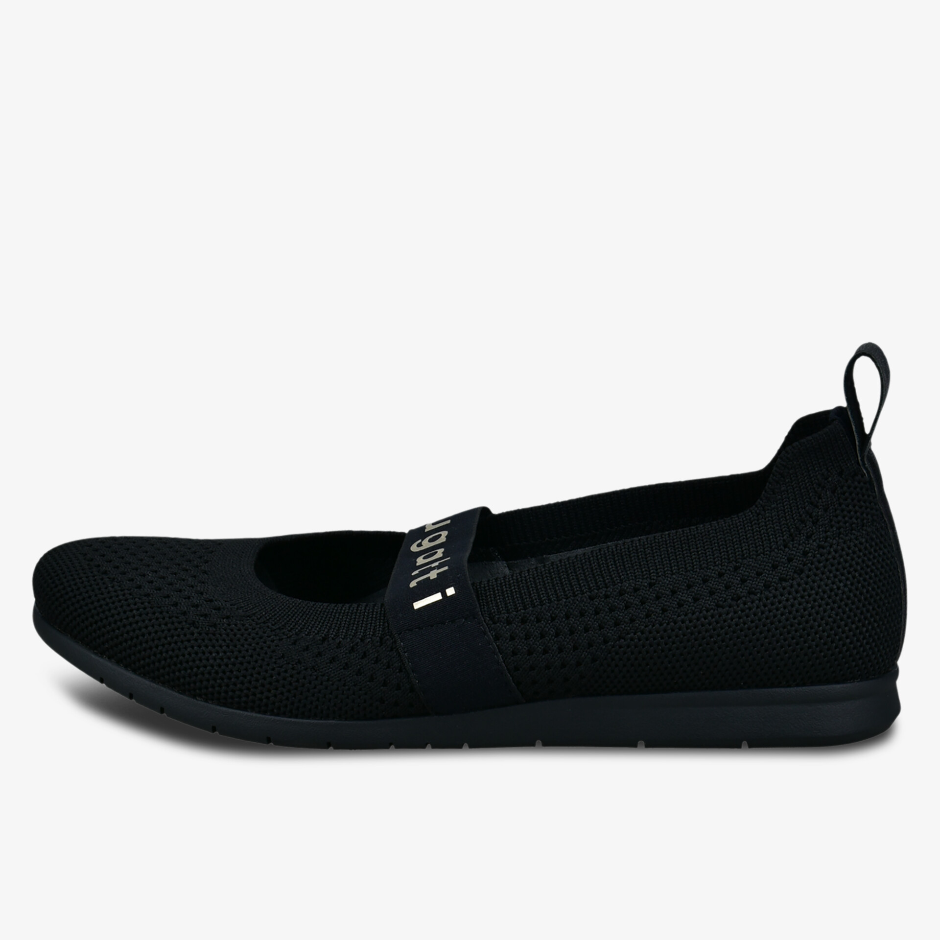 Eleganter schwarzer Schuh mit atmungsaktivem Material und bequemer Passform.