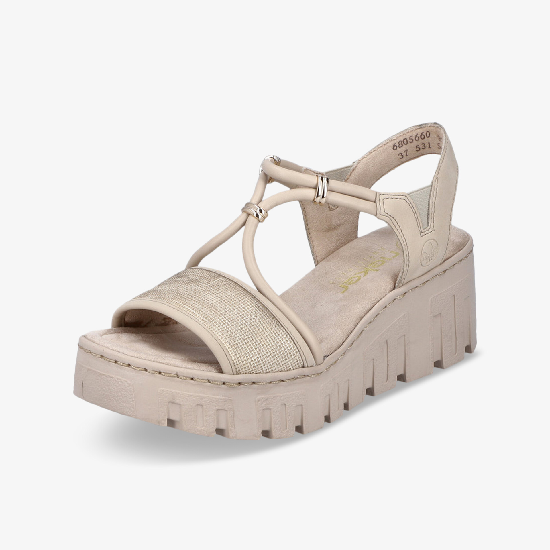 Beige Plateau Sandalette mit verstellbarem Riemen und robuster Profilsohle für komfortablen Halt
