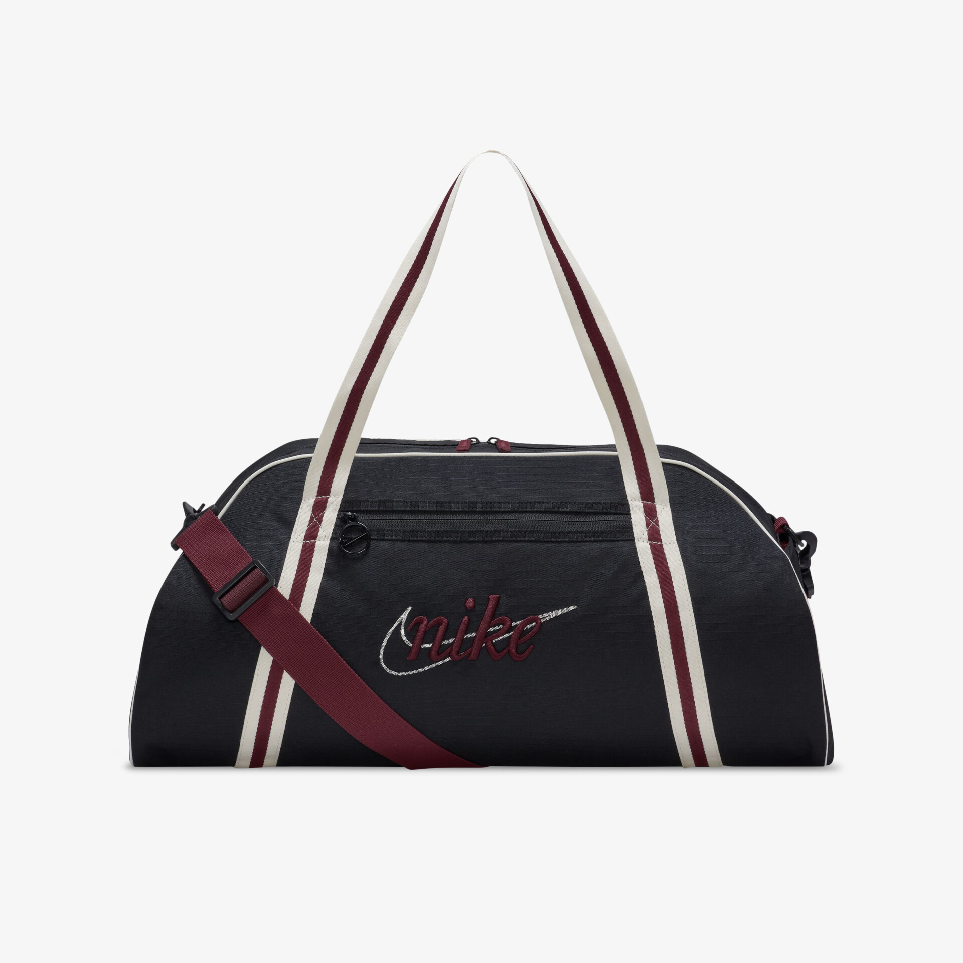 Stylische Nike Sporttasche mit markantem Design und praktischen Tragegriffen, perfekt fürs Fitnessstudio.