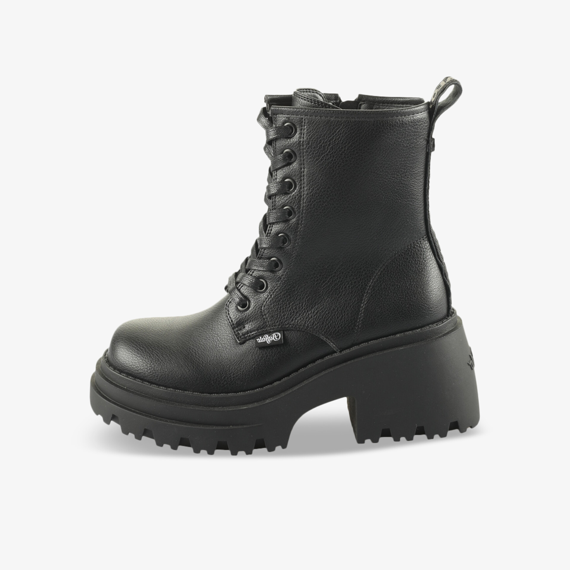 Schwarzer, robuster Schnürstiefel mit dicker Profilsohle und hohem Schaft für sicheren Halt und modisches Design
