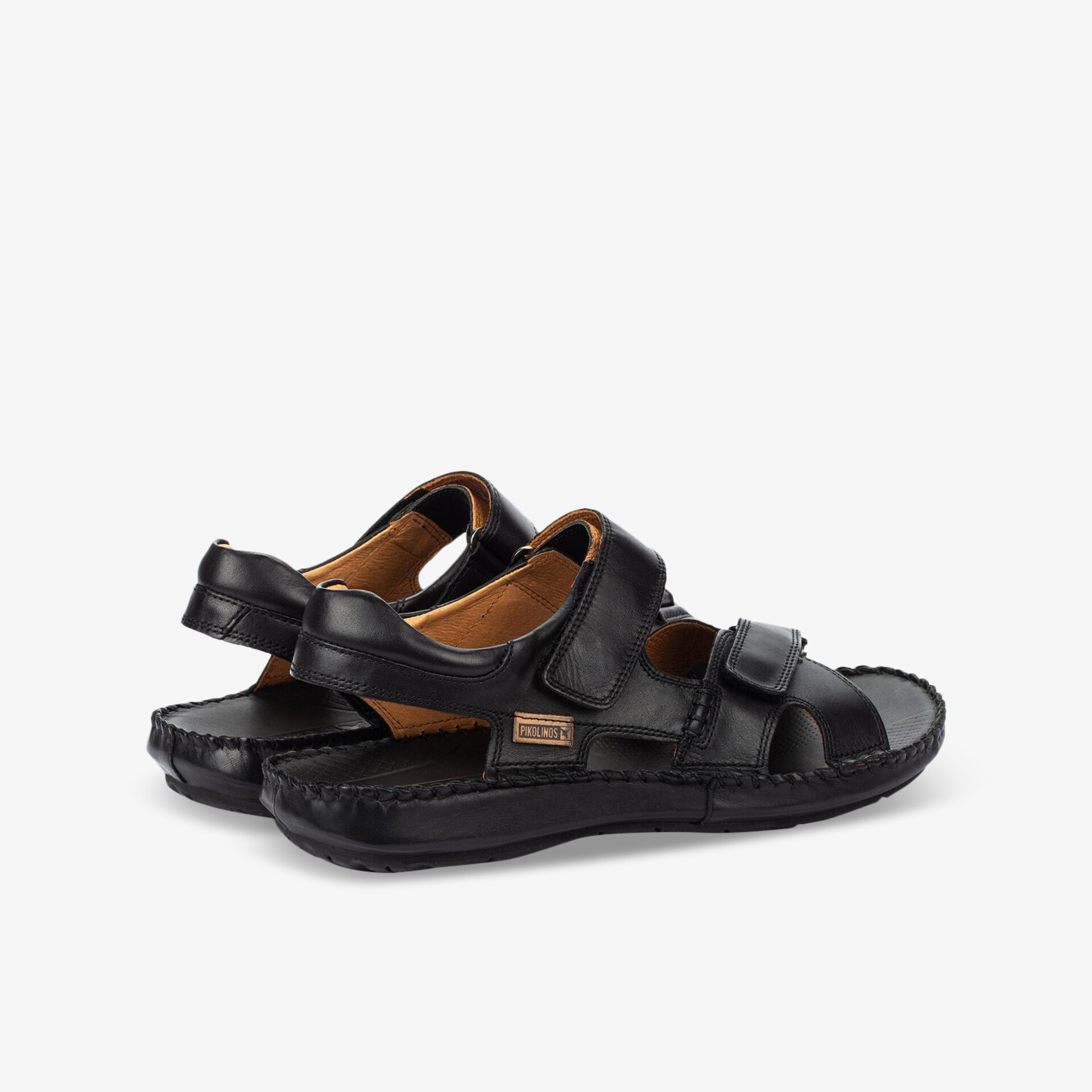 Bequeme schwarze Ledersandalen mit verstellbaren Riemen und robuster rutschfester Sohle, perfekte Passform