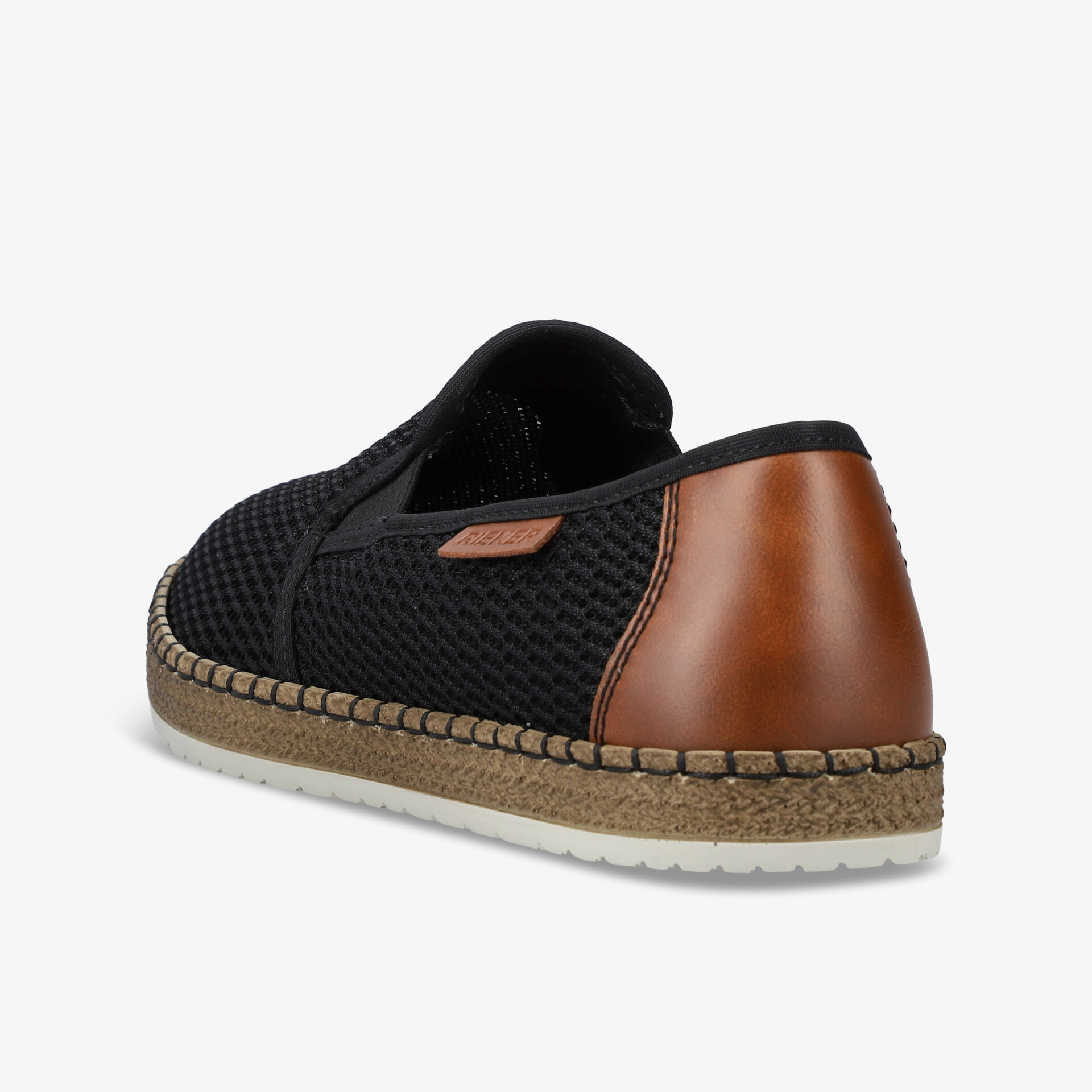 Leichter atmungsaktiver Espadrille Schuh mit robustem braunem Fersenbereich und handgenähter Sohle