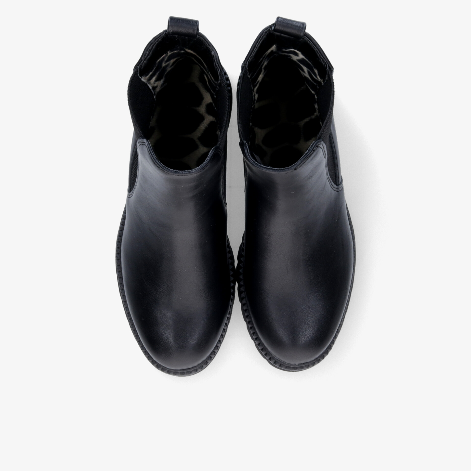 Robuste schwarze Stiefel aus hochwertigem Leder mit bequemer Passform in eleganter Draufsicht