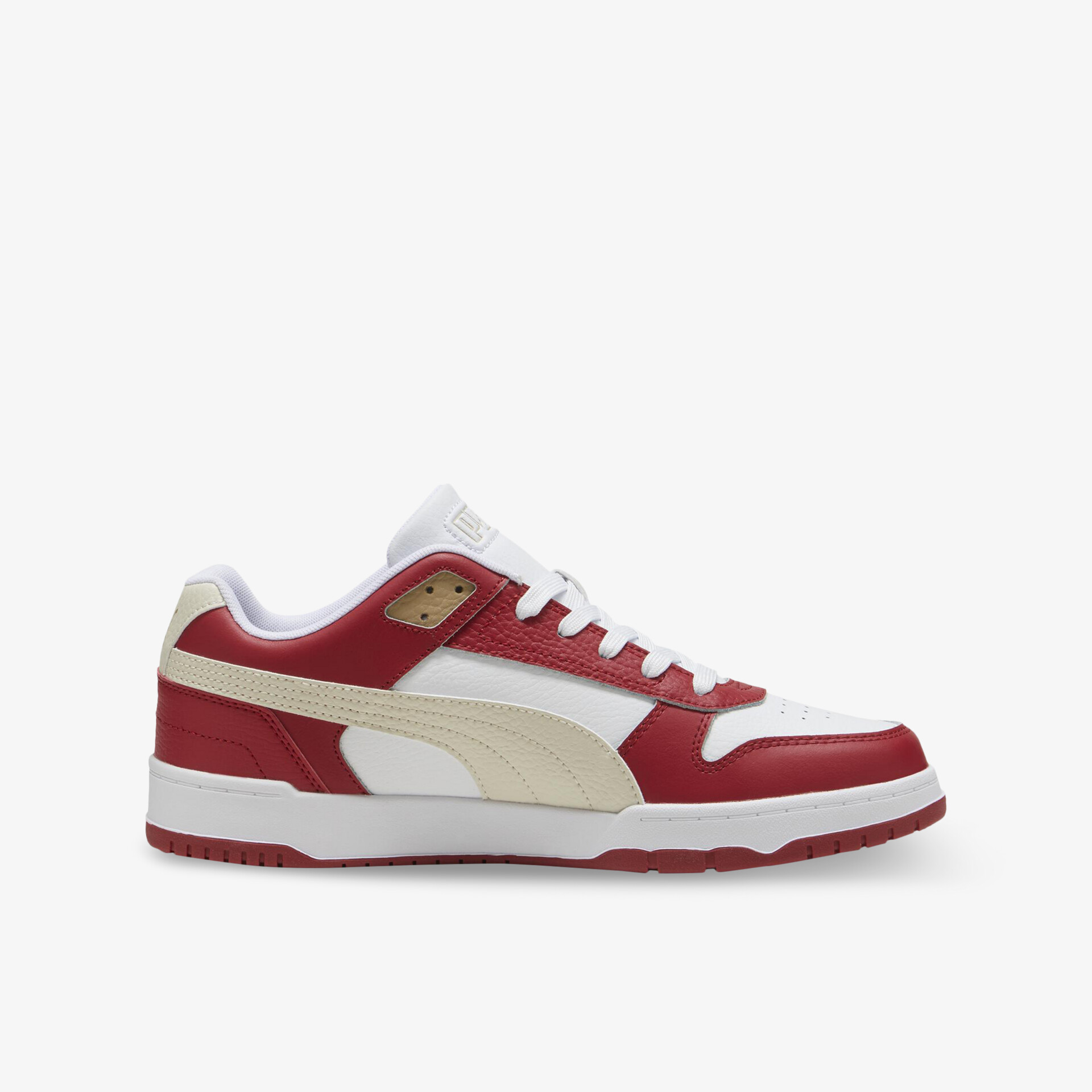 Sportlicher rot-weißer Sneaker seitliche Ansicht mit robuster Sohle und bequemer Passform für vielseitigen Einsatz