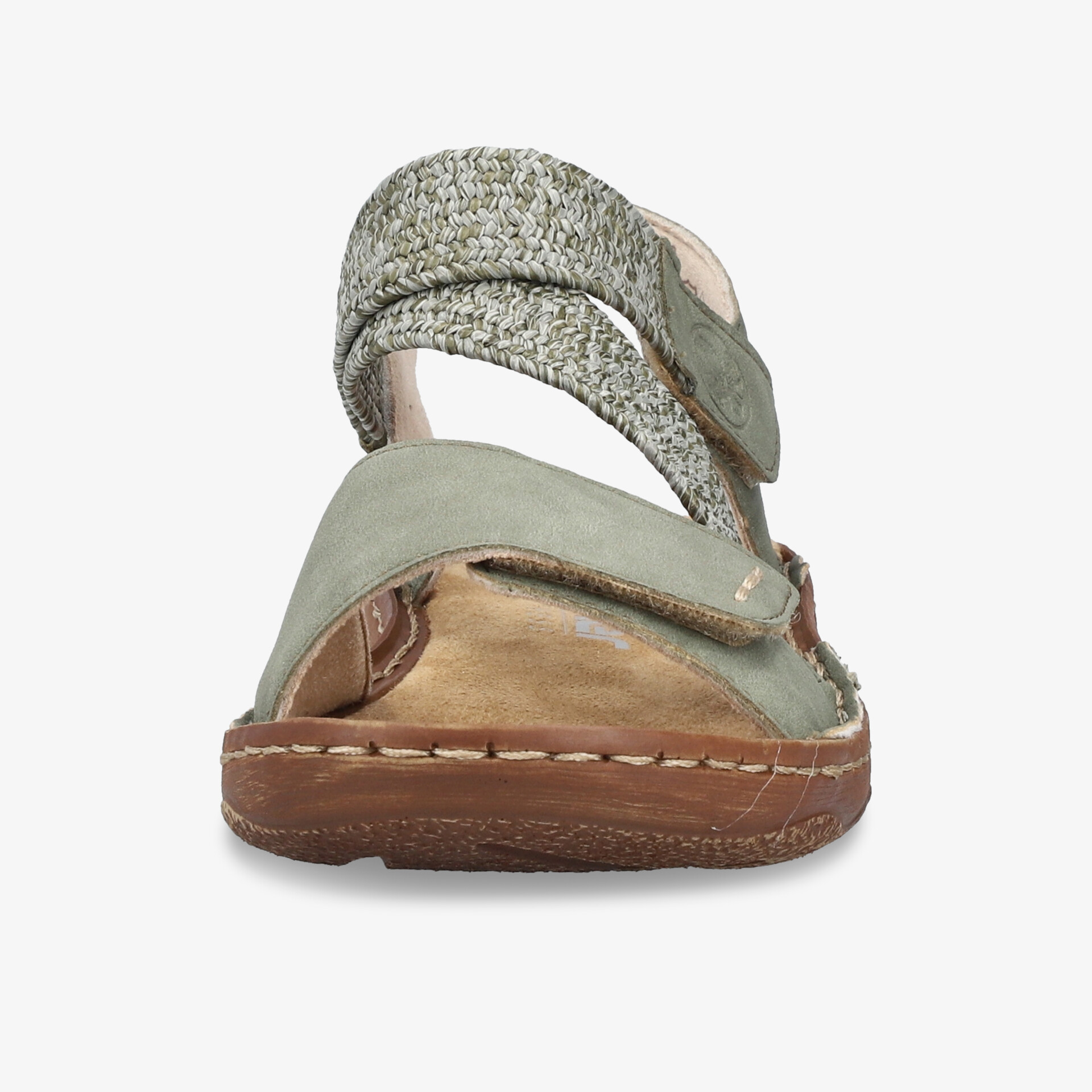 Bequeme Sandale mit gepolstertem Fußbett und verstellbarem Riemen, Frontansicht, rutschfeste Sohle