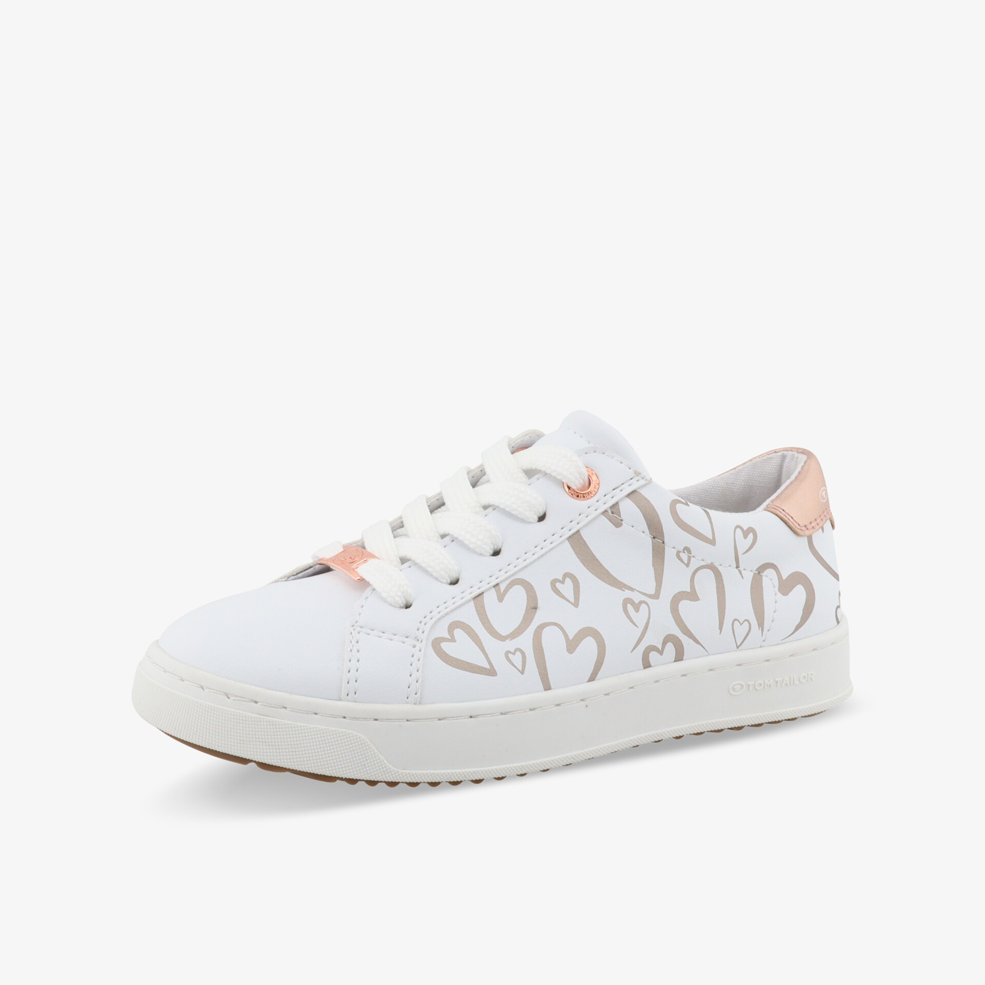 Weißer Sneaker mit Herzmuster, Schnürsenkeln und leichter, bequemer Sohle in sportlichem Design