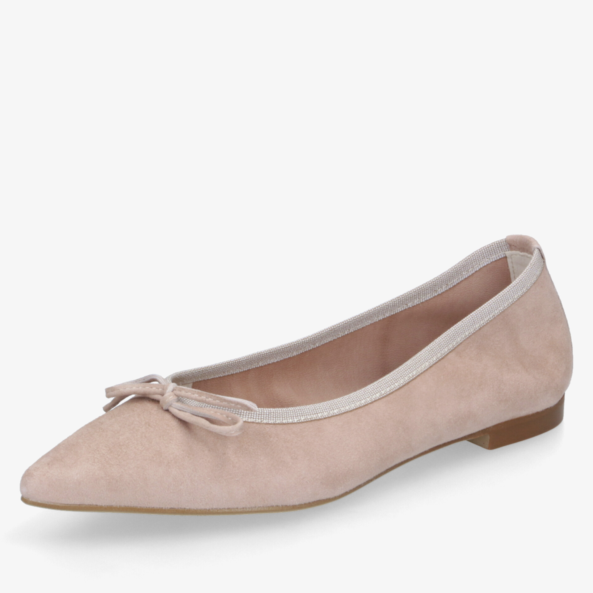Eleganter spitzer Ballerina in Rosé mit Schleifen-Detail und flachem Absatz, weiches komfortables Material