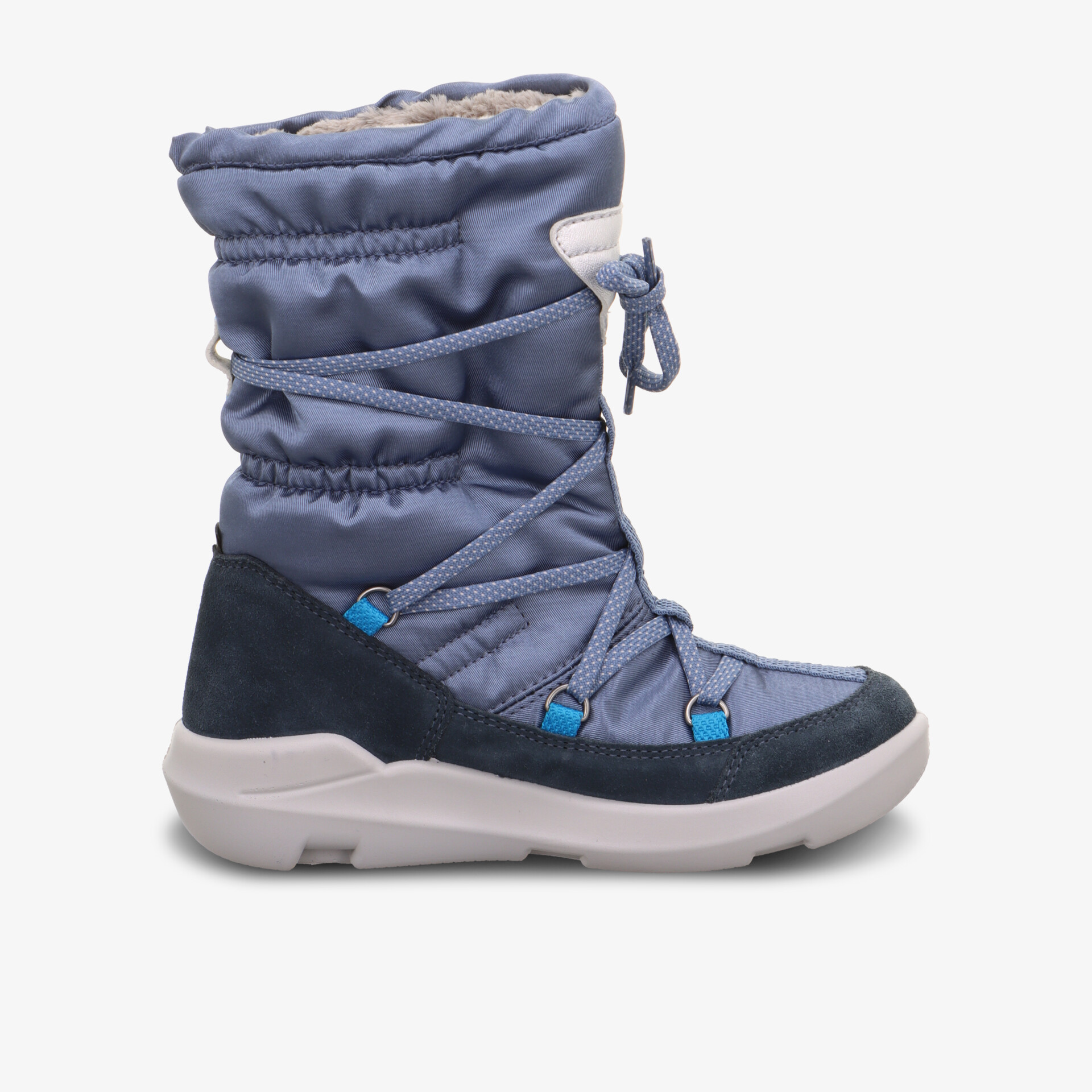 Stilvoller blauer Winterstiefel mit rutschfester Sohle und warmer Isolierung für optimalen Komfort.
