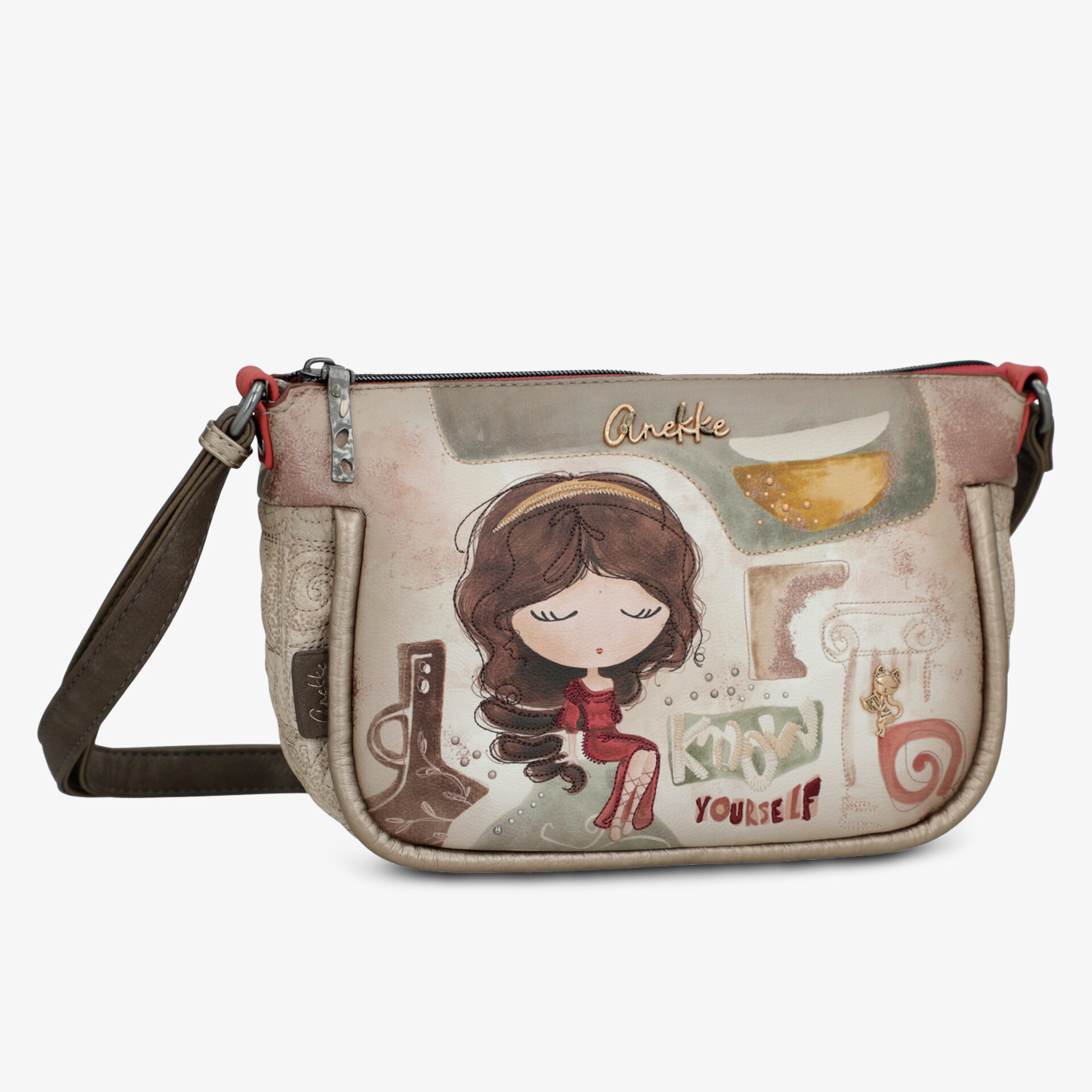 Modische Umhängetasche mit einzigartigem Anekke Design und praktischem Reißverschluss.