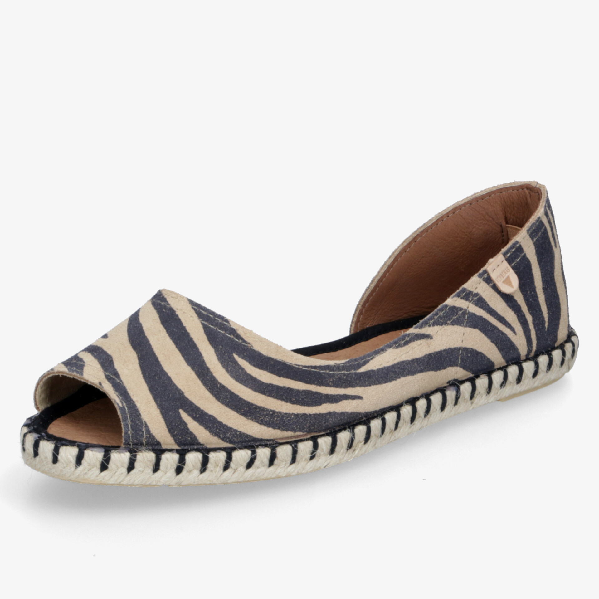 Leichter Espadrille mit Zebramuster und offenem Zehenbereich, flexible Sohle und bequeme Passform