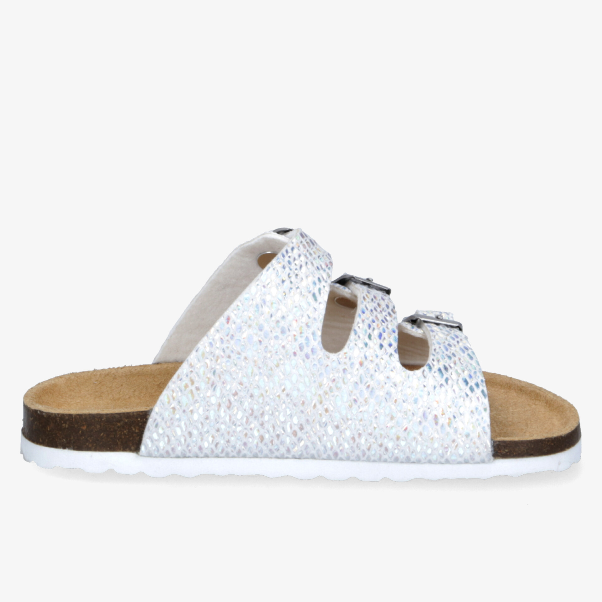 Komfortable weiße Sandale mit verstellbaren Riemen und gepolsterter Innensohle für angenehmen Tragekomfort